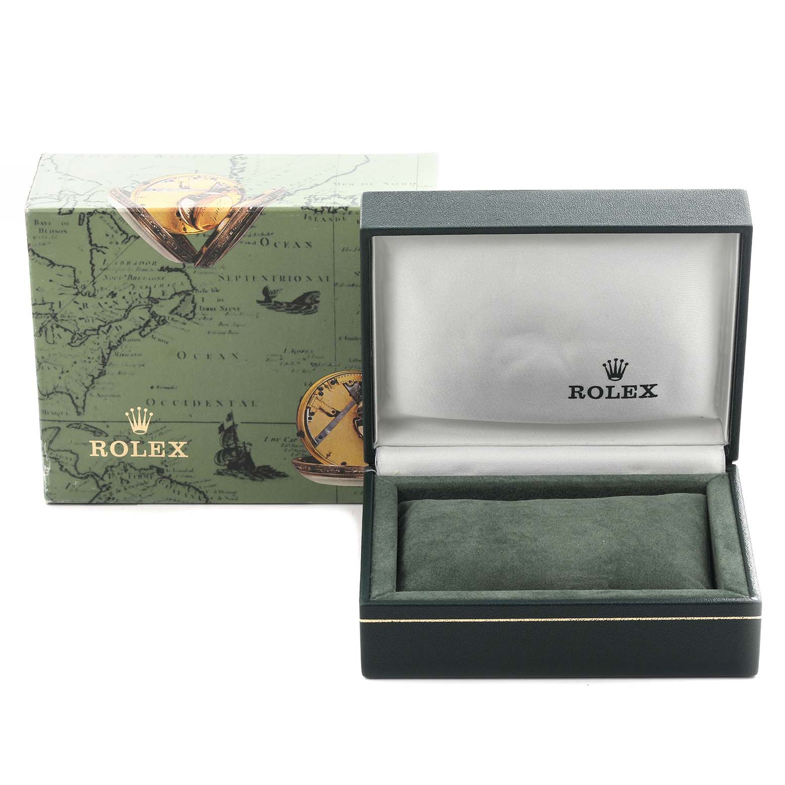 The image shows the Rolex Oyster Perpetual 67183 Women's Steel and Gold (two tone) Champagne Dial 67183 Women's Steel and Gold (two tone) Champagne Dial watch box and packaging from a frontal angle.