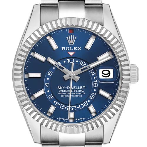 Photo of Rolex Sky-Dweller Steel White Gold Blue Dial Mens Watch 336934 Box Card