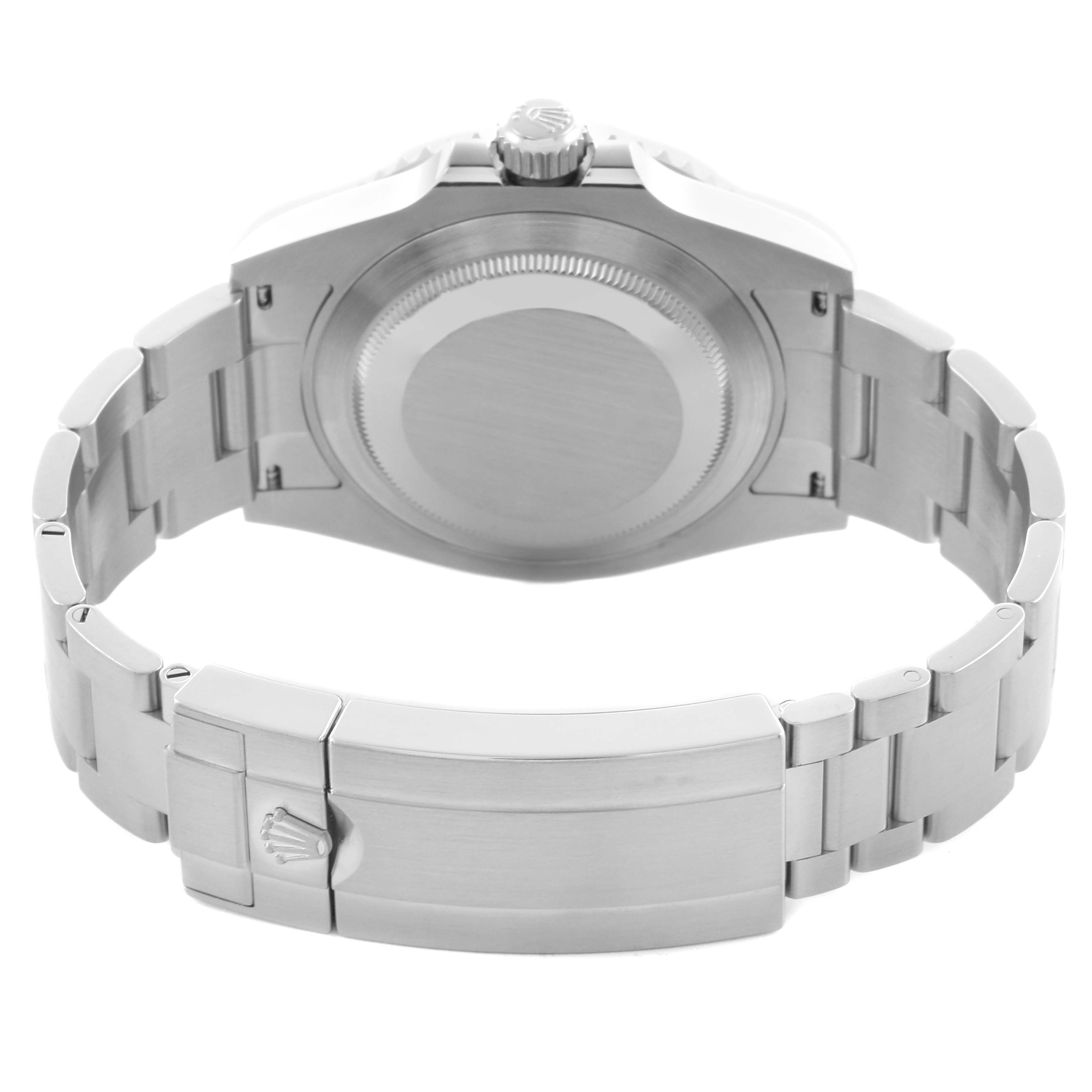 The image shows the back angle of a Rolex Submariner 126610LN Men's Stainless Steel Black Dial 126610LN Men's Stainless Steel Black Dial, highlighting the case back and stainless steel bracelet with a clasp.