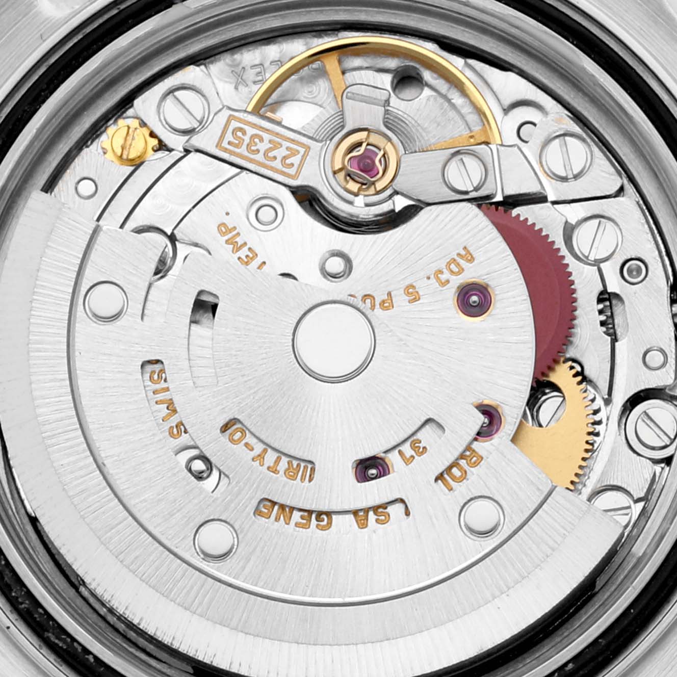 The image shows a close-up view of the movement mechanism of the Rolex Yacht-Master 169622 Women
s Stainless Steel Silver Dial 169622 Women
s Stainless Steel Silver Dial watch.