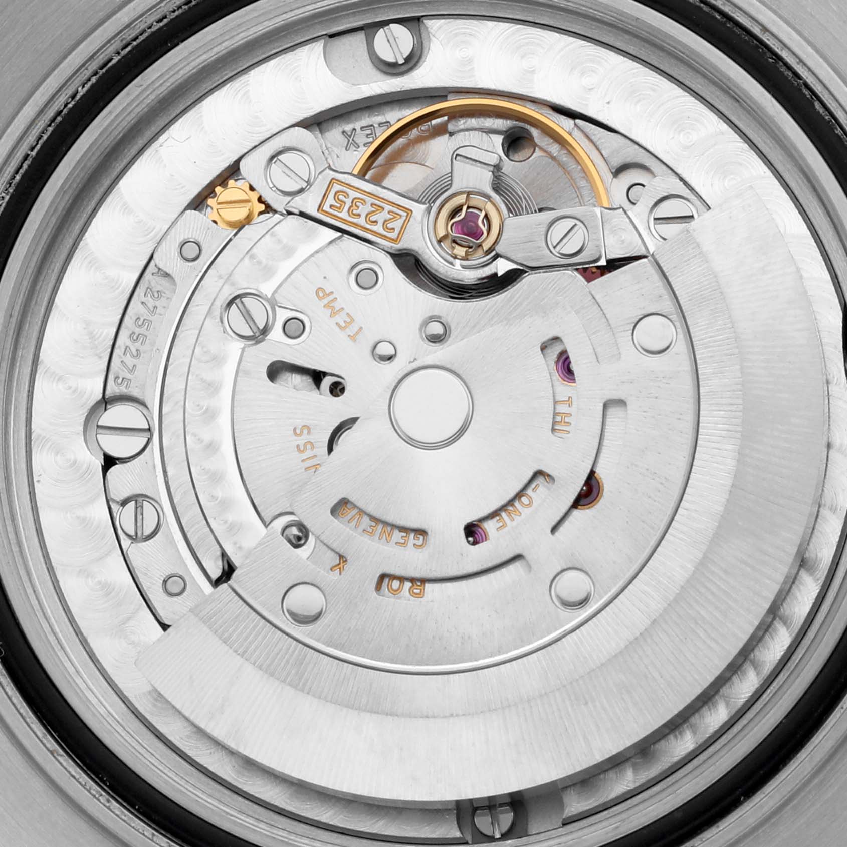The image shows a close-up of the movement mechanism of the Rolex Yacht-Master 168622 Men
s Stainless Steel Silver Dial 168622 Men
s Stainless Steel Silver Dial watch.