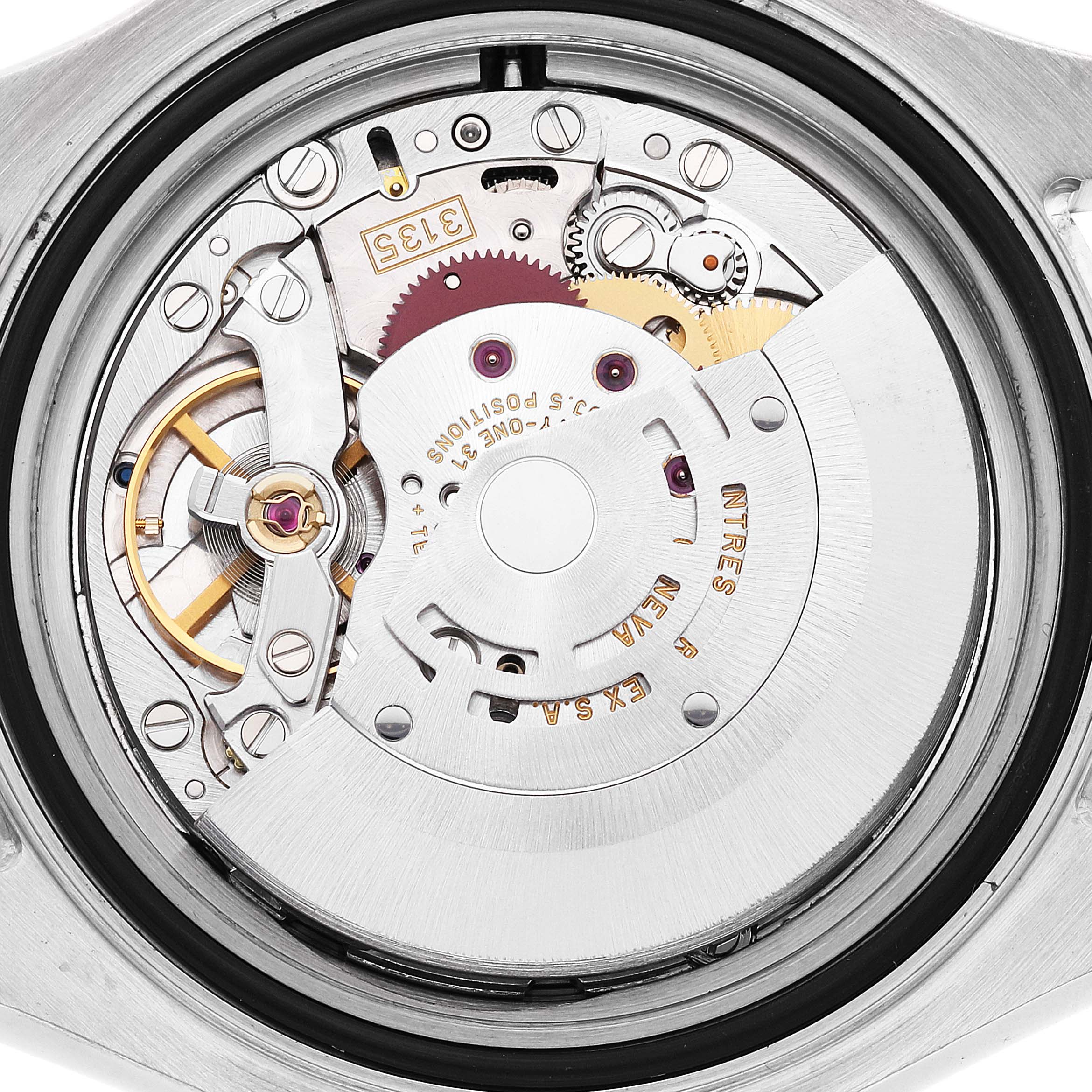 The image shows the internal mechanical movement of the Rolex Yacht-Master 16622 Men's Stainless Steel Silver Dial 16622 Men's Stainless Steel Silver Dial watch from a top-down angle.