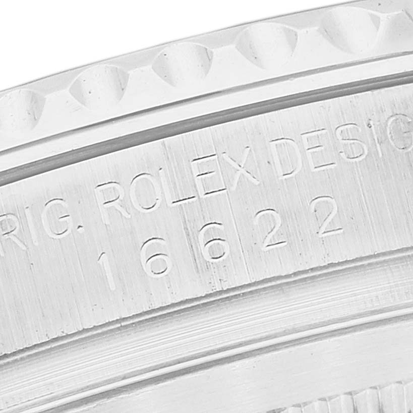 The image shows a close-up of the case back of a Rolex Yacht-Master 16622 Men's Stainless Steel Silver Dial 16622 Men's Stainless Steel Silver Dial model, highlighting the engraving of the model number "16622".