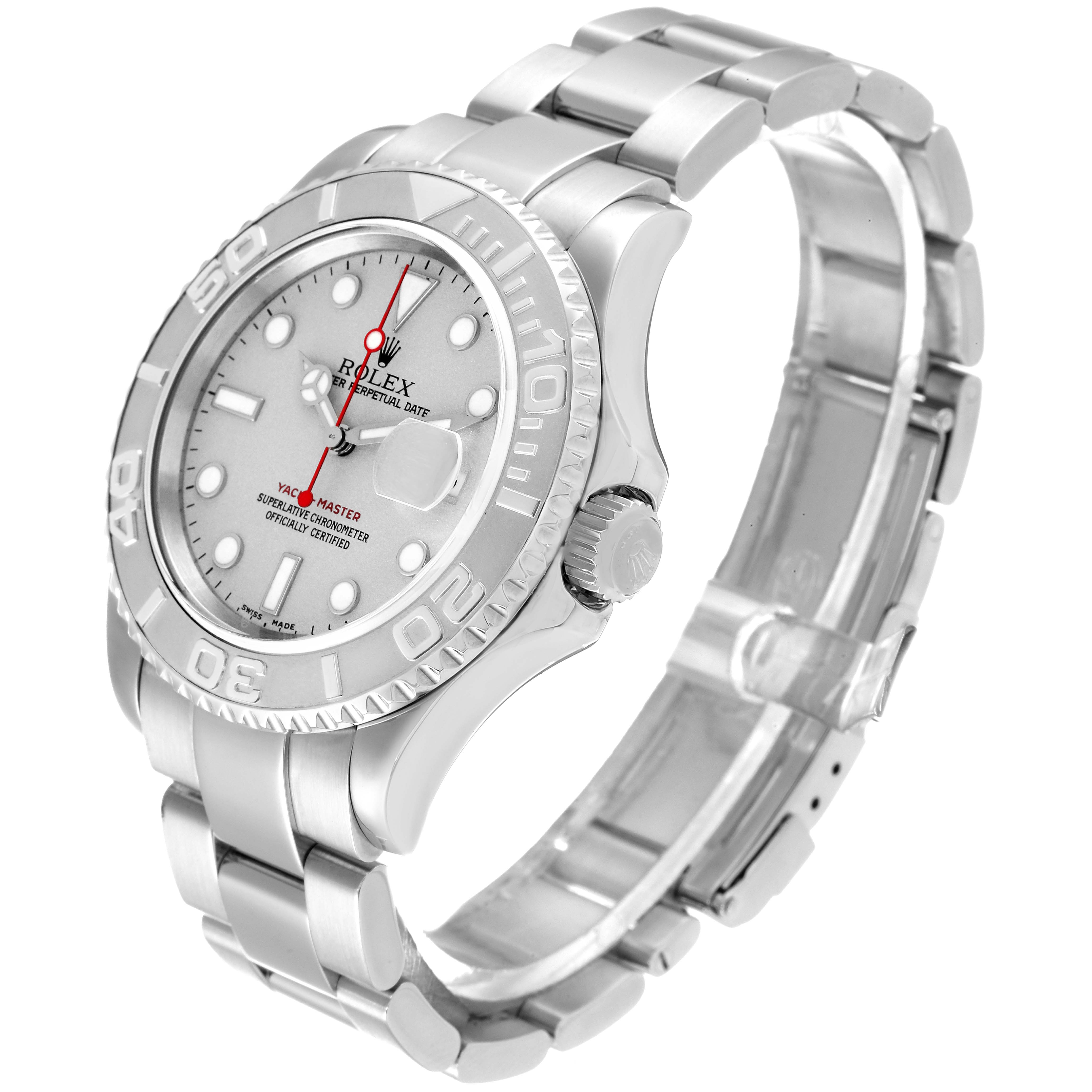 The image shows a Rolex Yacht-Master 16622 Men's Stainless Steel Silver Dial 16622 Men's Stainless Steel Silver Dial watch at a three-quarter angle, displaying the bezel, dial, bracelet, and crown.