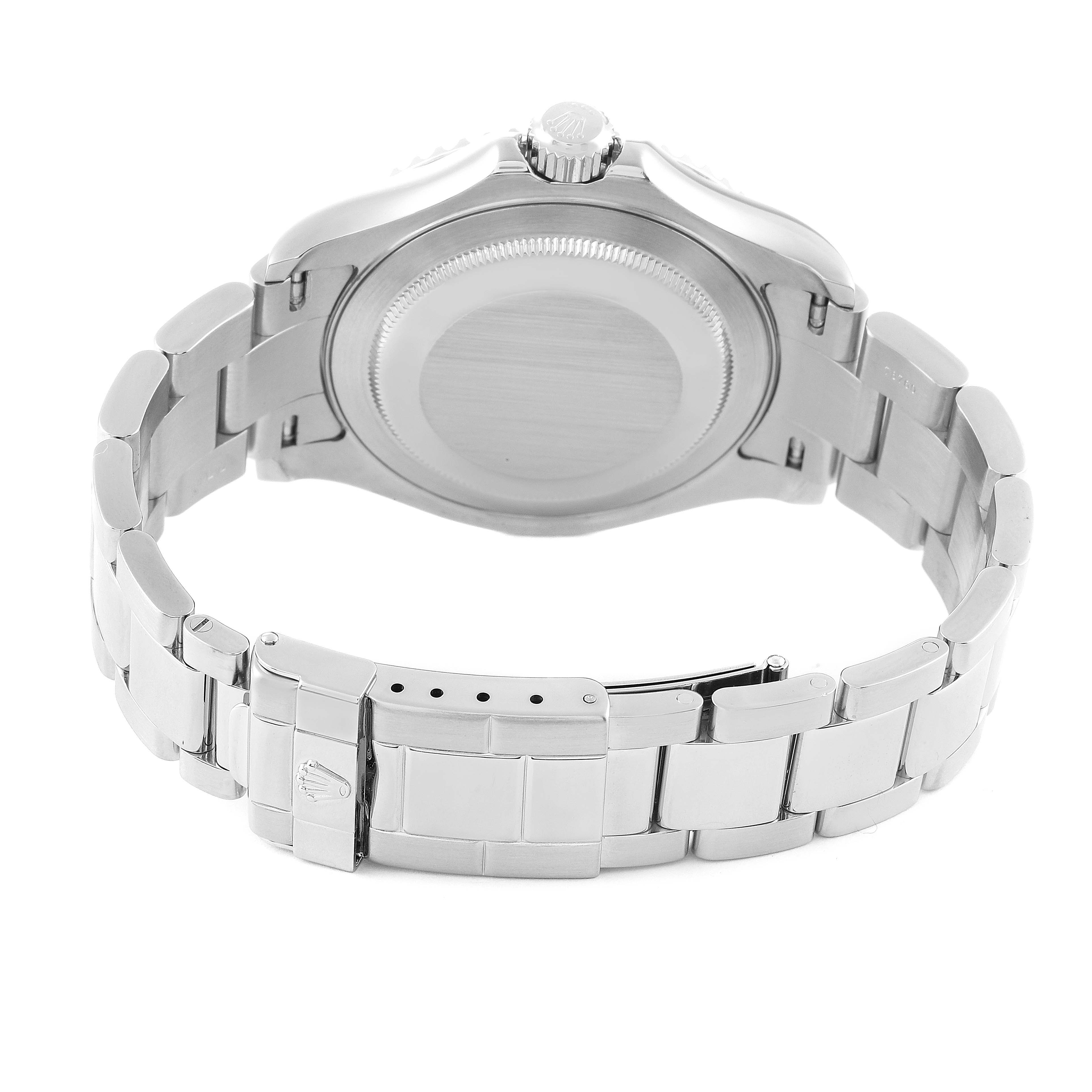 The image shows the back case and bracelet of a Rolex Yacht-Master 16622 Men's Stainless Steel Silver Dial 16622 Men's Stainless Steel Silver Dial watch from a rear angle.