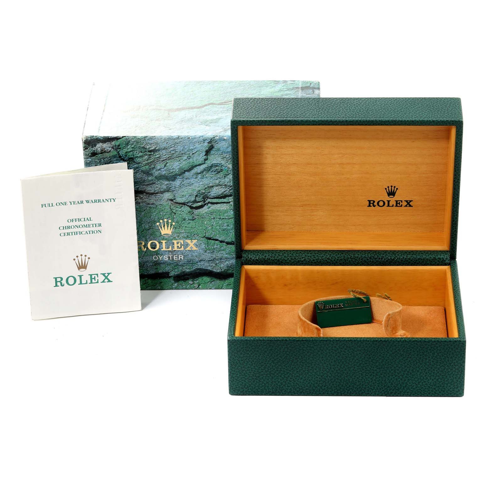The image shows the open box and warranty booklet for the Rolex Yacht-Master 16622 Men's Stainless Steel Silver Dial 16622 Men's Stainless Steel Silver Dial watch.