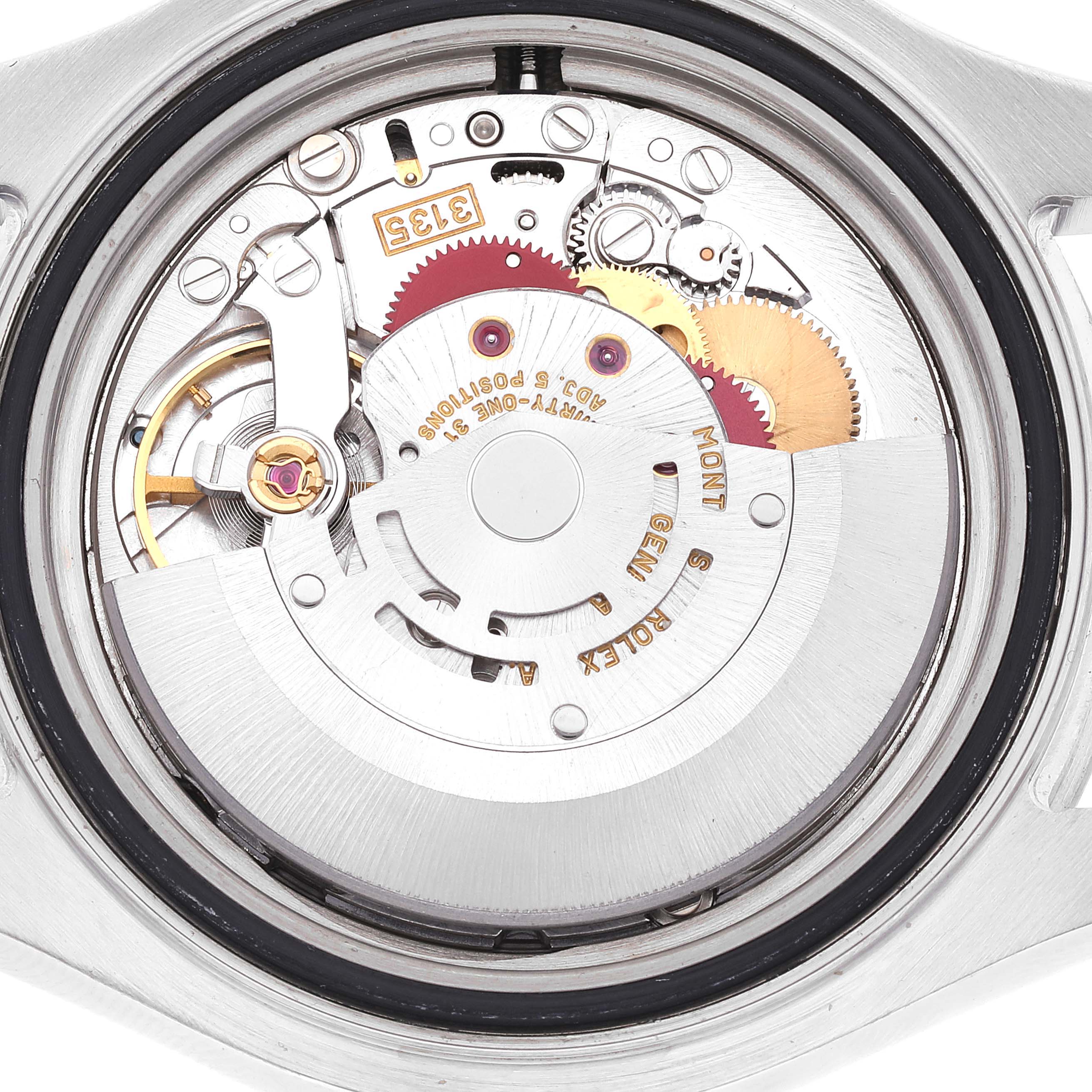 This image shows the intricate inner mechanisms and movement of the Rolex Yacht-Master 16622 Men's Stainless Steel Silver Dial 16622 Men's Stainless Steel Silver Dial watch from a back angle.