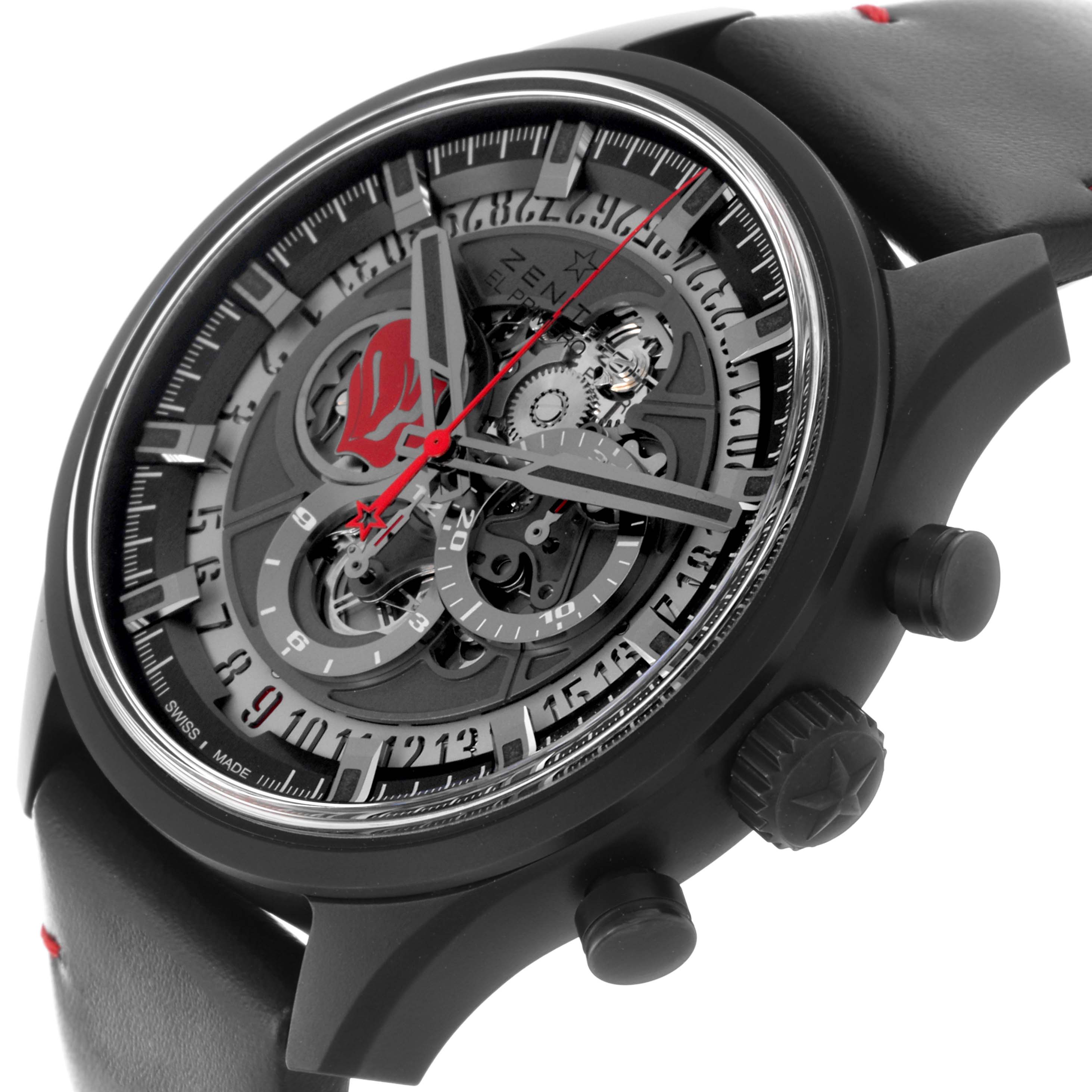 The Zenith El Primero 49.2521.400/98.C755 Men
s Ceramic Grey Dial 49.2521.400/98.C755 Men
s Ceramic Grey Dial watch is shown from a slightly tilted front angle, highlighting the dial and crown.