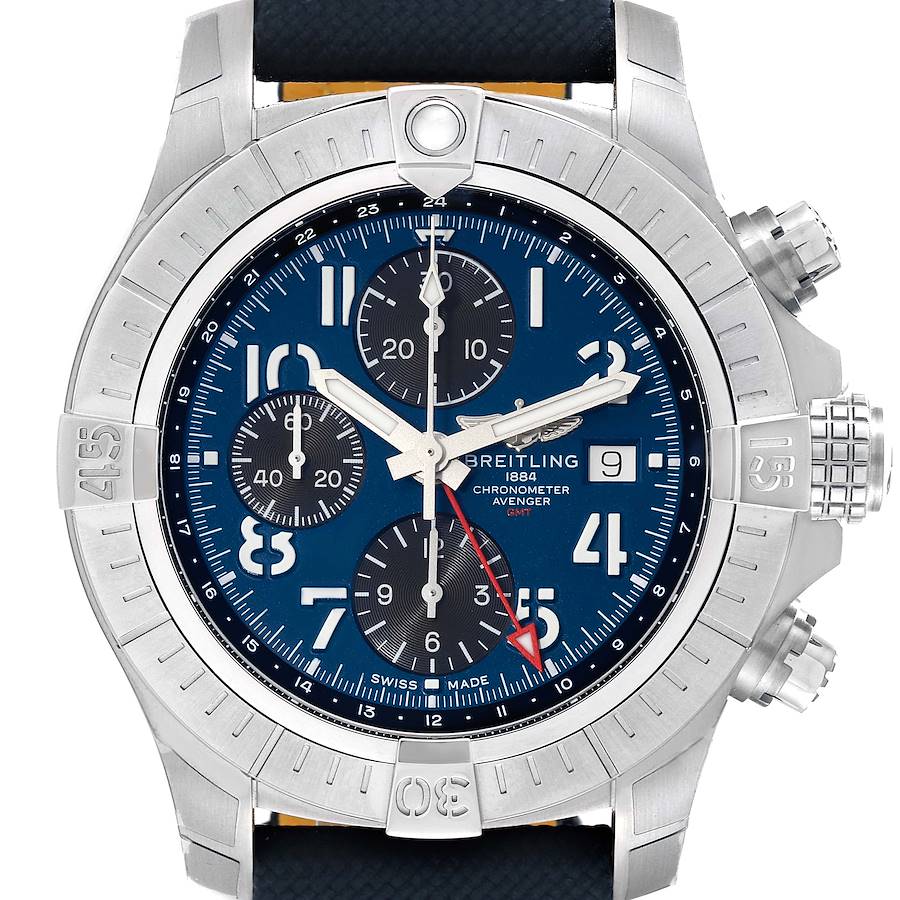 Breitling Avenger Chronograph GMT 45 Steel Mens Watch A24315 Unworn SwissWatchExpo
