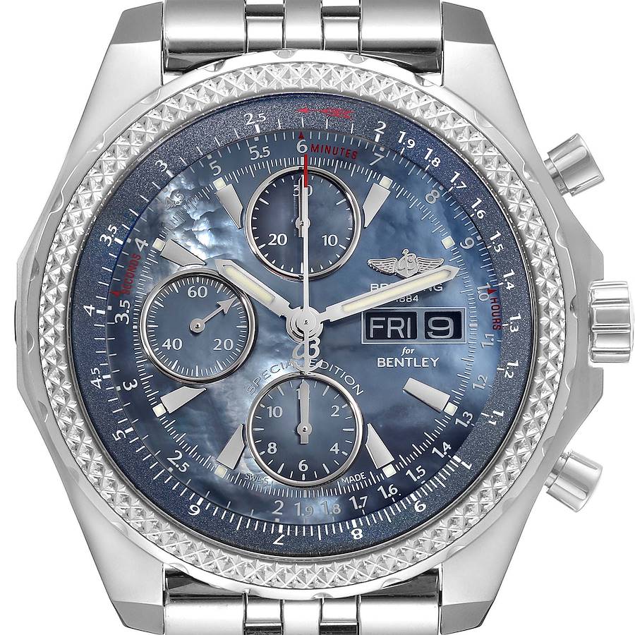 Breitling Bentley Motors GT Blue Mother Of Pearl Dial Steel Mens Watch A13362 Box Card SwissWatchExpo