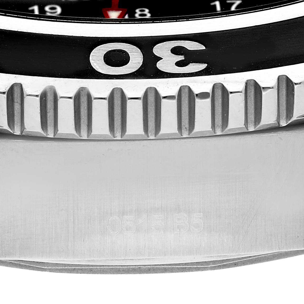 The image shows a close-up of the bezel and part of the case of a Breitling Superocean A17392D7/BD68 Men's Stainless Steel Black Dial A17392D7/BD68 Men's Stainless Steel Black Dial watch.