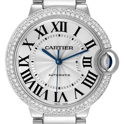 Photo of Cartier Ballon Bleu 36mm Automatic White Gold Diamond Watch WE9006Z3 Box Card