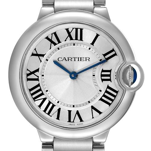 Photo of Cartier Ballon Bleu 36mm Silver Guilloche Dial Mens Watch W69011Z4