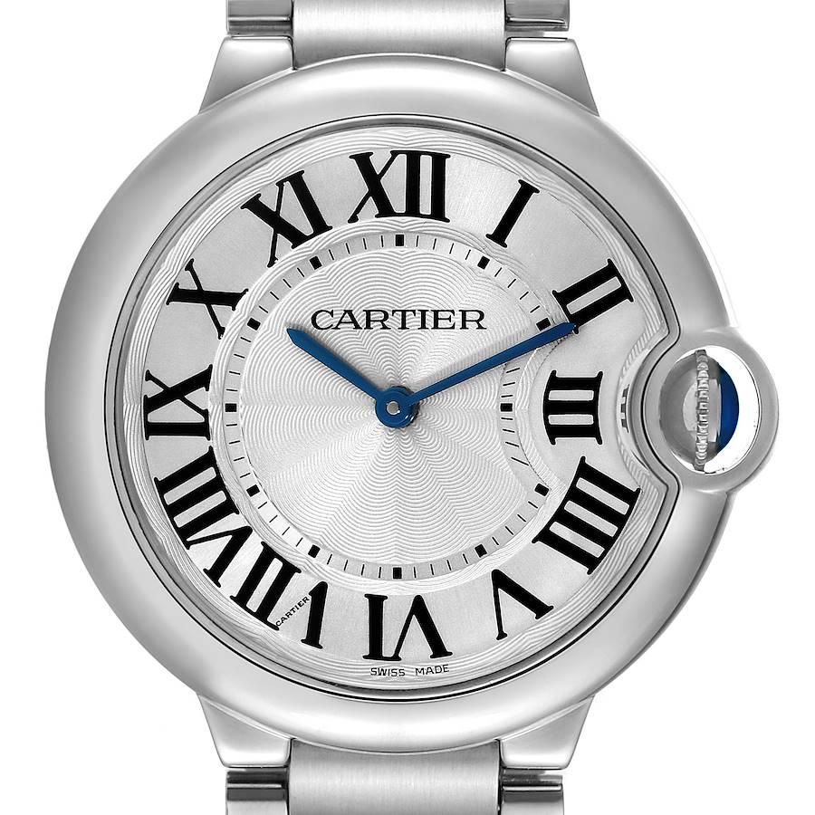 Cartier Ballon Bleu 36mm Silver Guilloche Dial Mens Watch W69011Z4 SwissWatchExpo