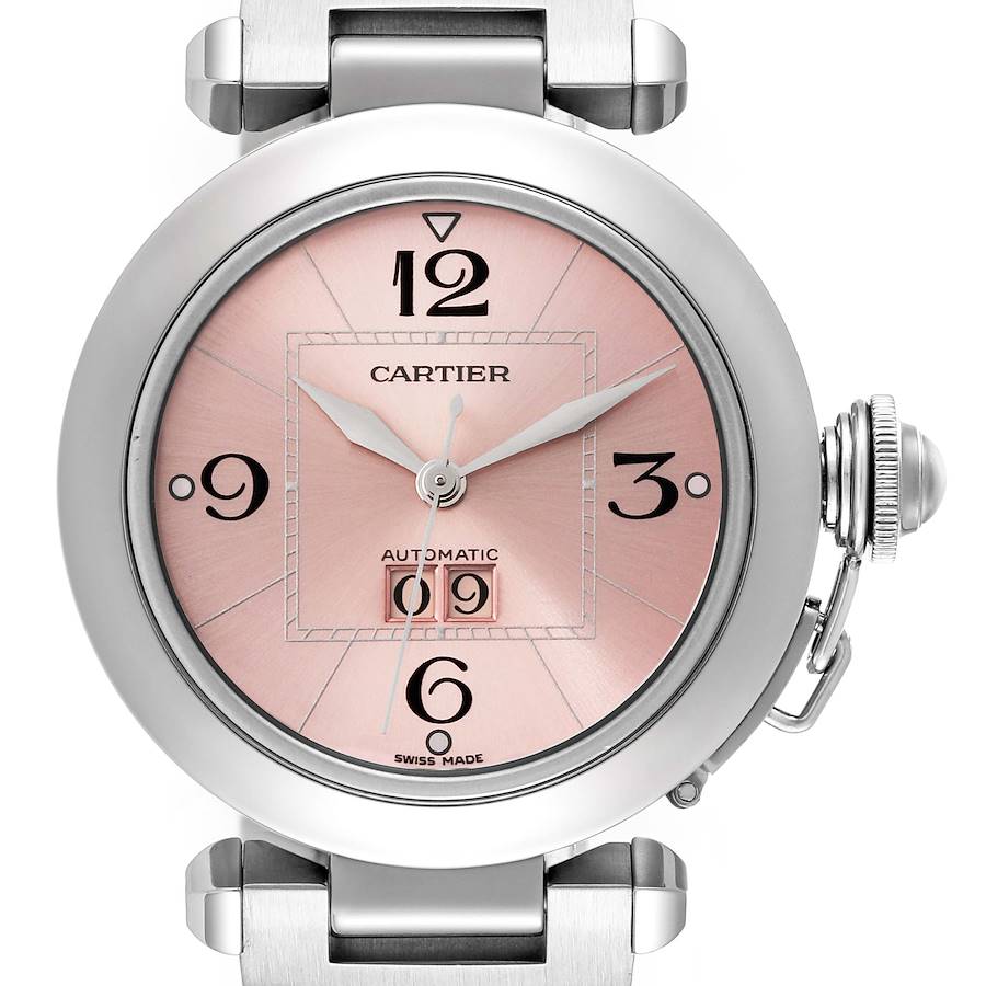 Cartier Pasha Big Date Pink Dial Steel Ladies Watch W31058M7 SwissWatchExpo