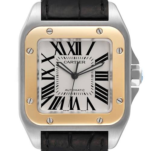 Photo of Cartier Santos 100 Steel Yellow Gold 38mm Silver Dial Mens Watch W20072X7