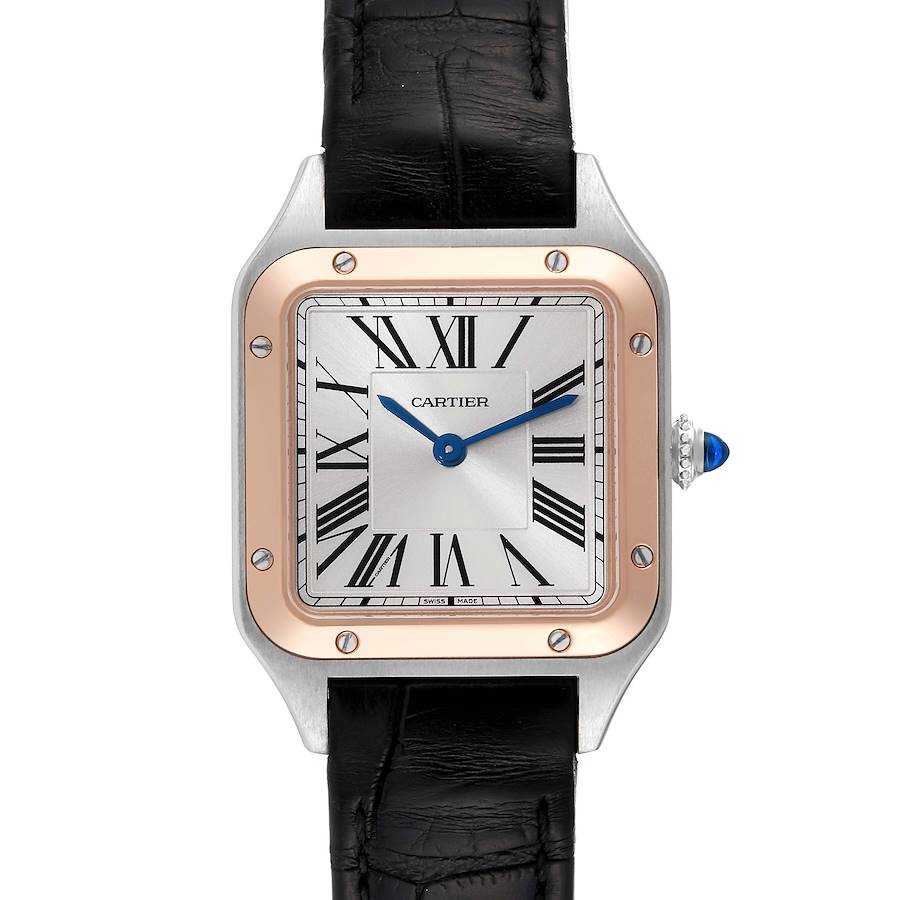 Cartier Santos Dumont Steel Rose Gold Silver Dial Ladies Watch W2SA0012 SwissWatchExpo