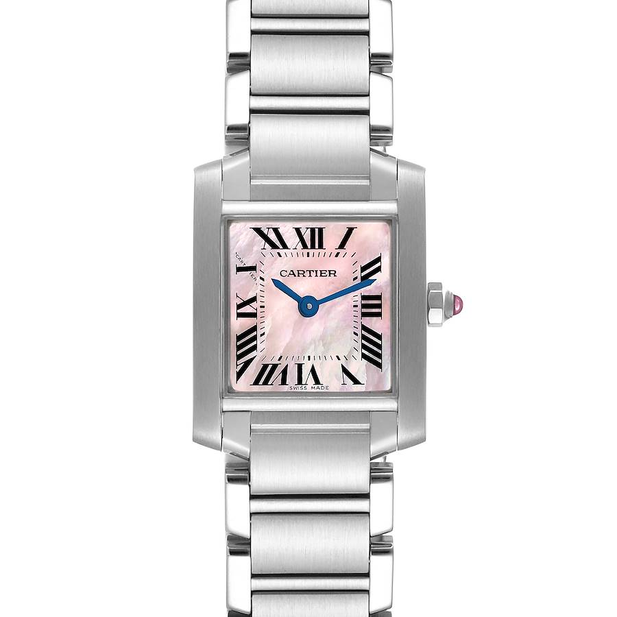 Cartier Tank Francaise Pink Mother of Pearl Steel Ladies Watch W51028Q3 SwissWatchExpo