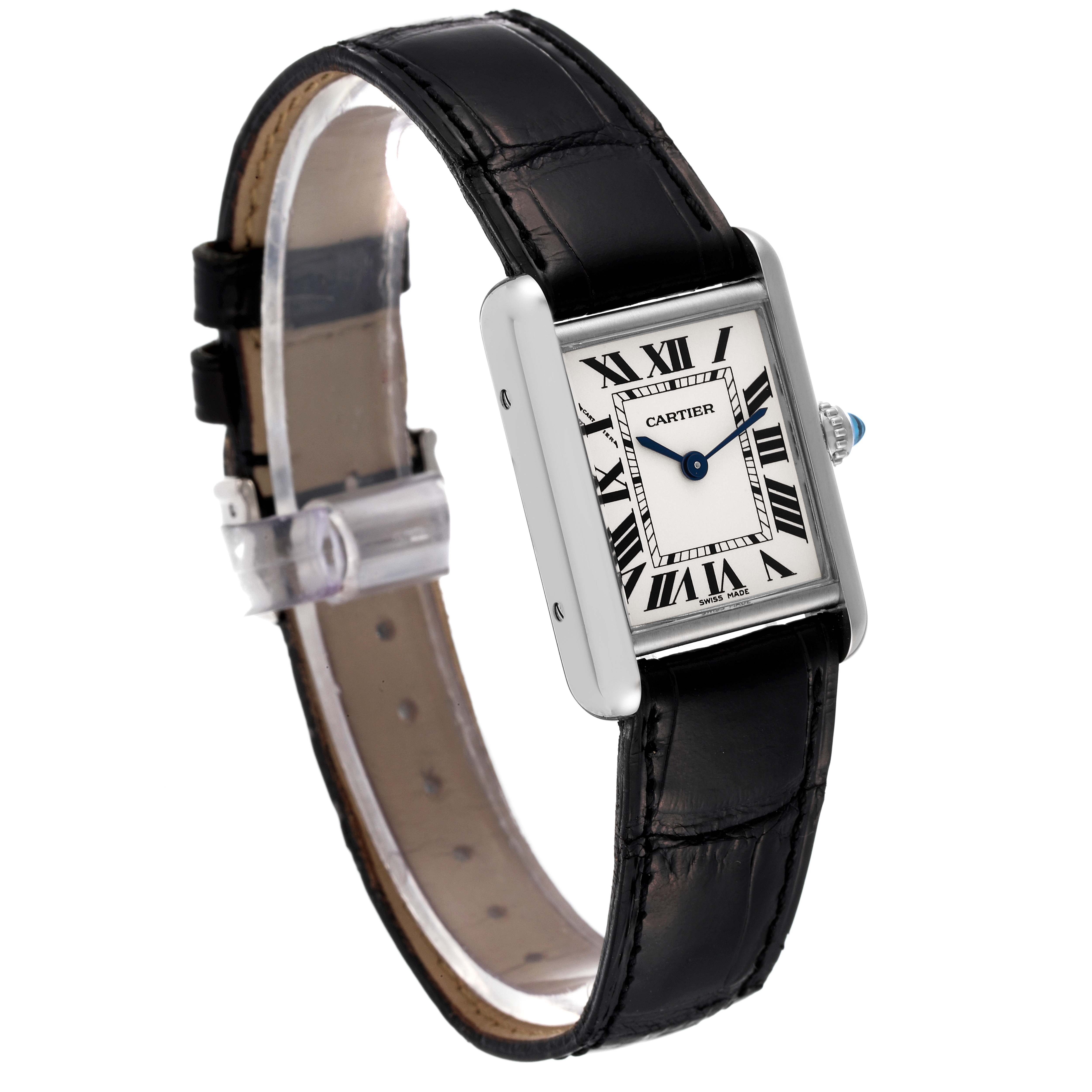 The image shows a Cartier Tank Louis W1541056 Women's White Gold Silver Dial W1541056 Women's White Gold Silver Dial watch at a slight angle, displaying its face, band, and crown.