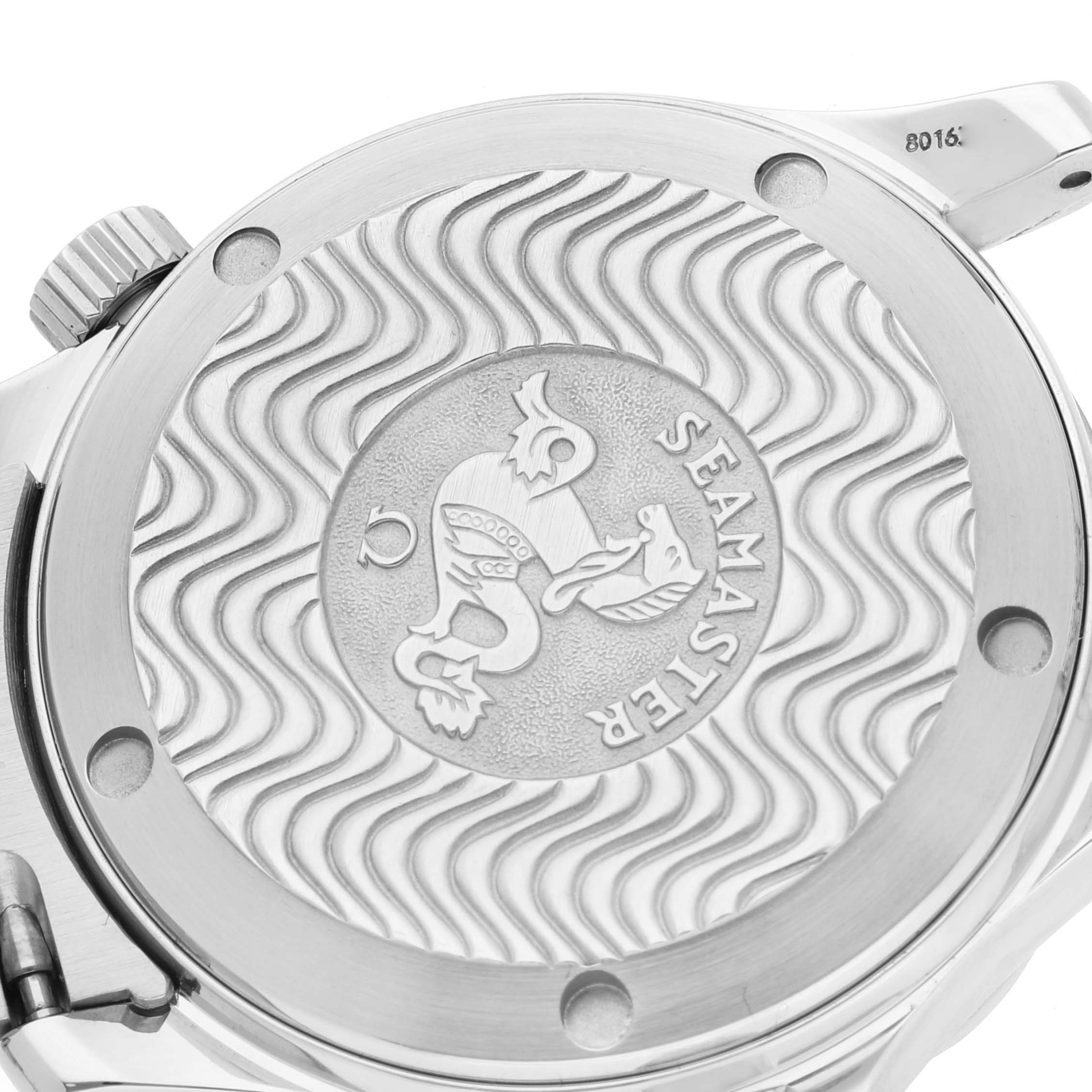 The image shows the back case of an Omega Seamaster 2453.50.00 Men's Steel and Gold (two tone) Black Dial 2453.50.00 Men's Steel and Gold (two tone) Black Dial watch with its distinctive wave pattern and logo.