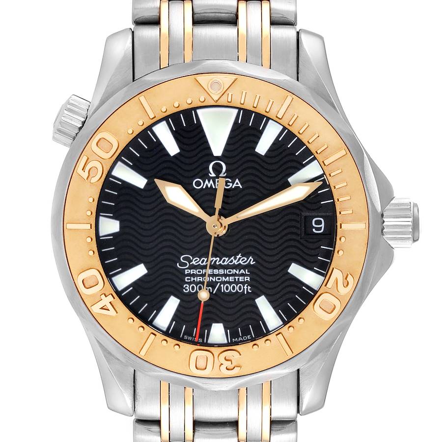 Omega Seamaster 36 Midsize Yellow Gold Steel Mens Watch 2453.50.00 SwissWatchExpo