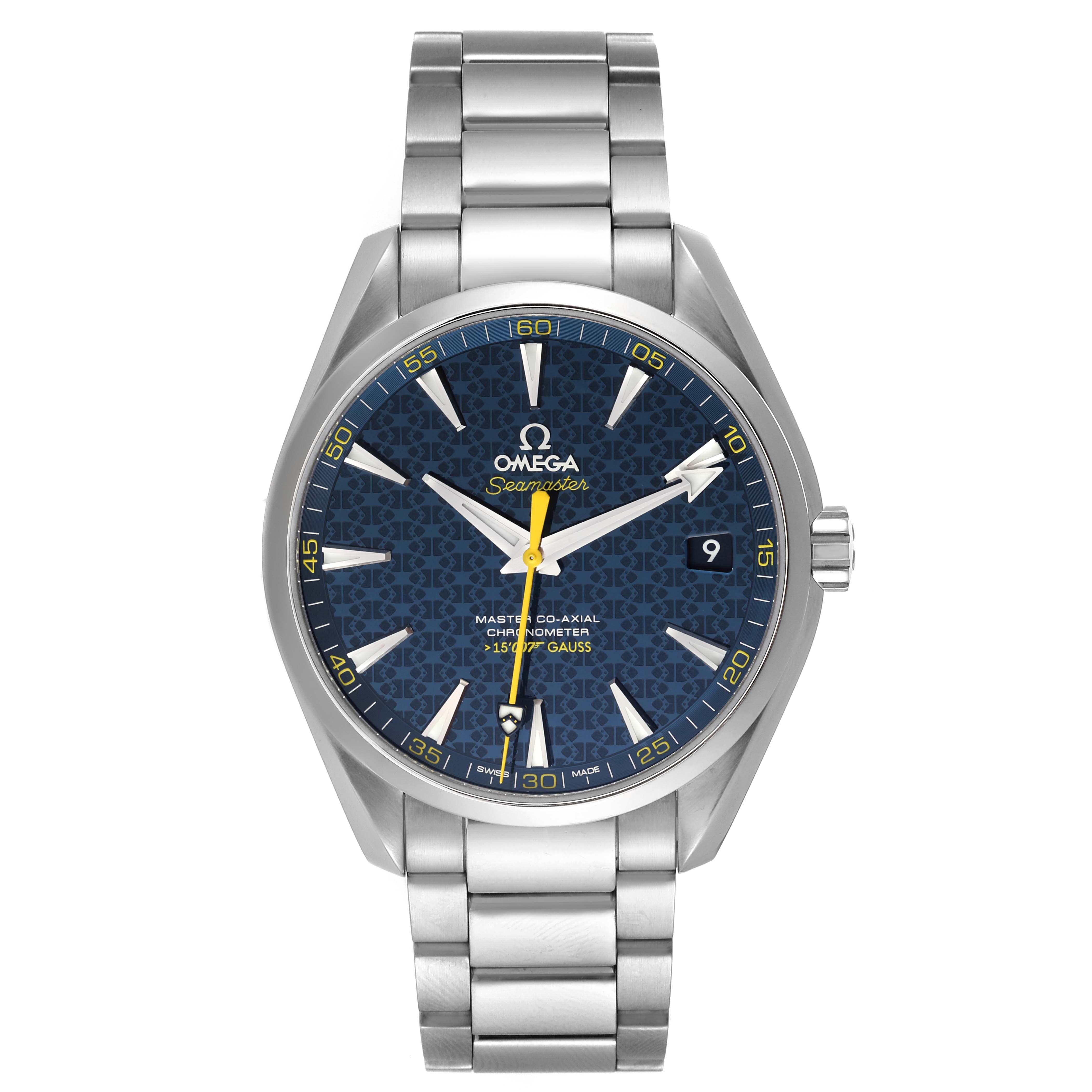 The image shows a front view of an Omega Aqua Terra 231.10.42.21.03.004 Men
s Stainless Steel Blue Dial 231.10.42.21.03.004 Men
s Stainless Steel Blue Dial watch, displaying the face, bezel, crown, and bracelet.