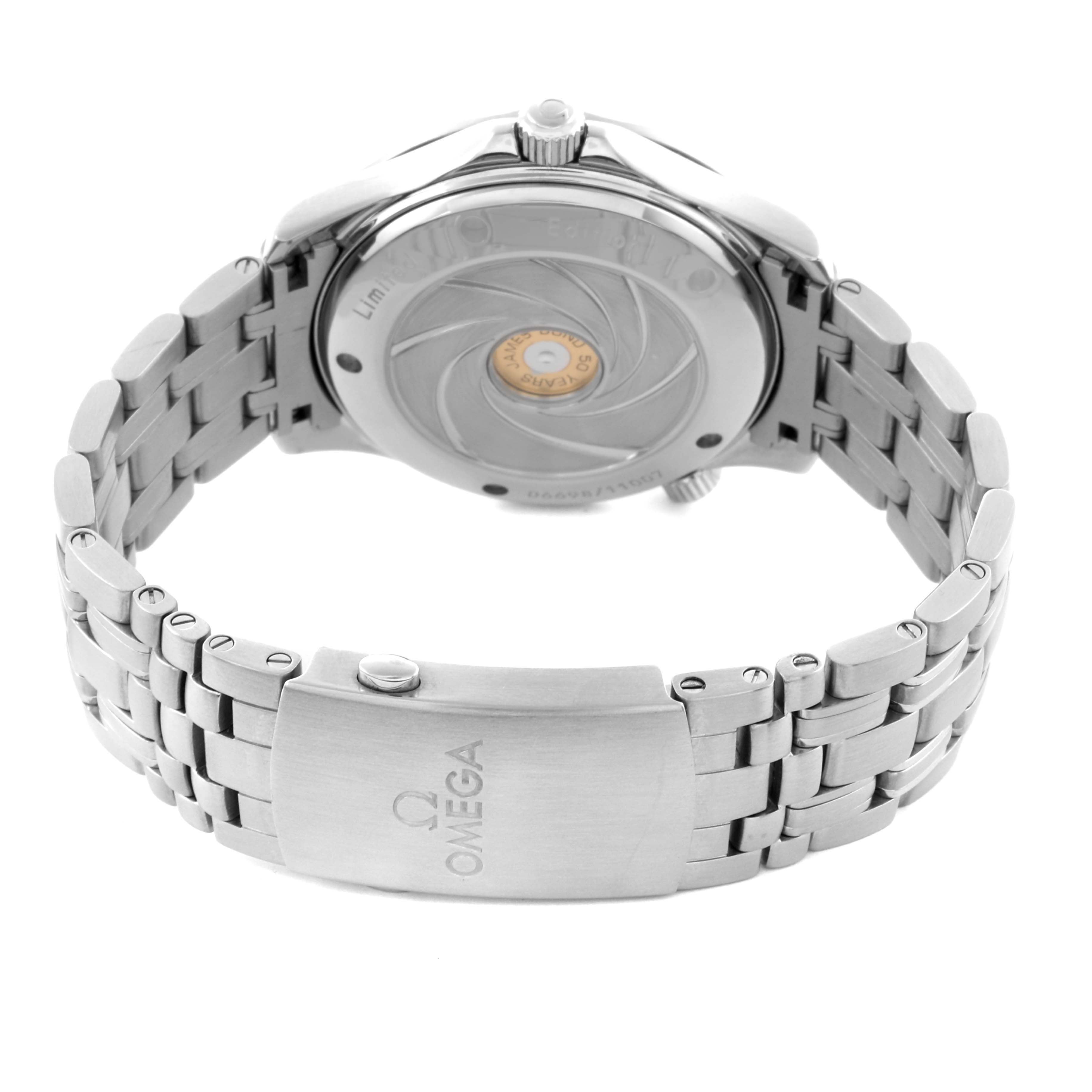 The image shows the Omega Seamaster 212.30.41.20.01.005 Men's Stainless Steel Black Dial 212.30.41.20.01.005 Men's Stainless Steel Black Dial watch from the back, highlighting the case back and bracelet clasp.