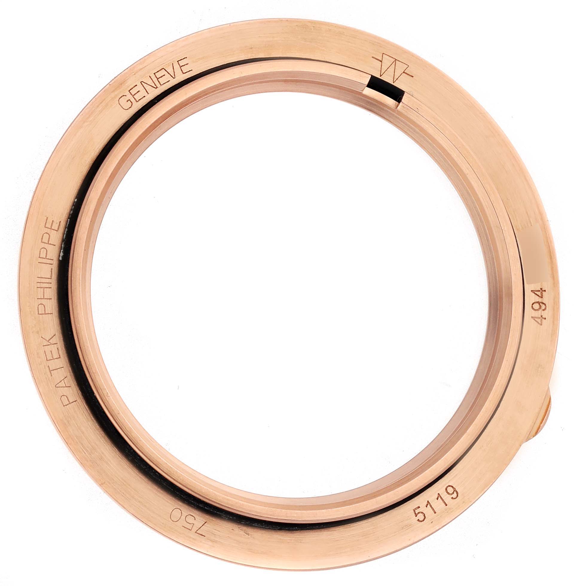 The image shows a top view of the bezel for a Patek Philippe Calatrava 5119R-001 Men's Rose Gold White Dial 5119R-001 Men's Rose Gold White Dial model.