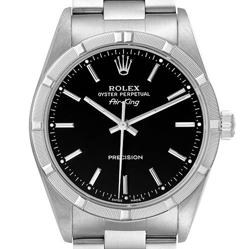 Photo of Rolex Air King Black Dial Steel Engine Turned Bezel Mens Watch 14010