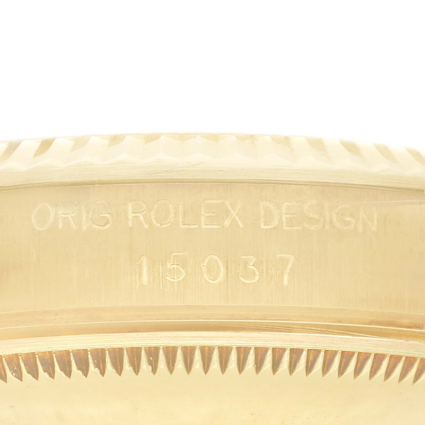 The image shows the engraved side of a Rolex Date watch case with model number 15037.