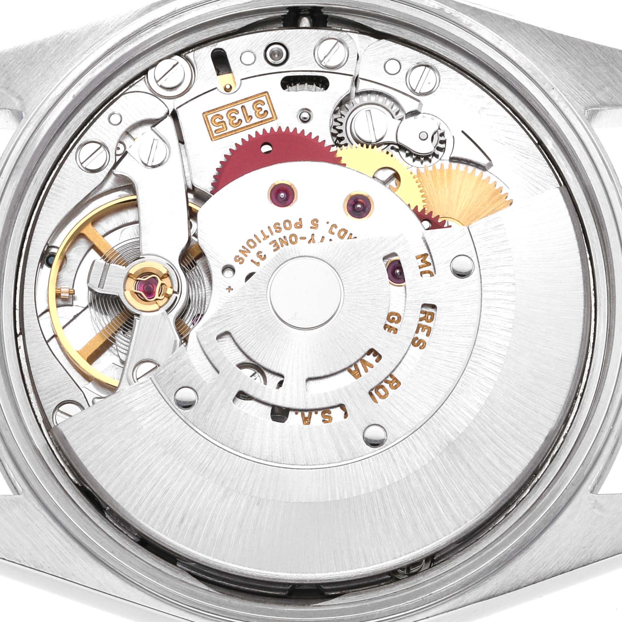 This is a close-up view of the mechanical movement inside a Rolex Date 15200 Men's Stainless Steel Blue Dial 15200 Men's Stainless Steel Blue Dial watch.
