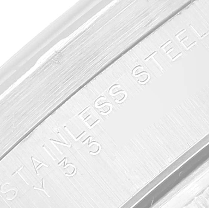 This is a close-up shot of the stainless steel part of a Rolex Date 15210 Men's Stainless Steel Pink Dial 15210 Men's Stainless Steel Pink Dial model watch.