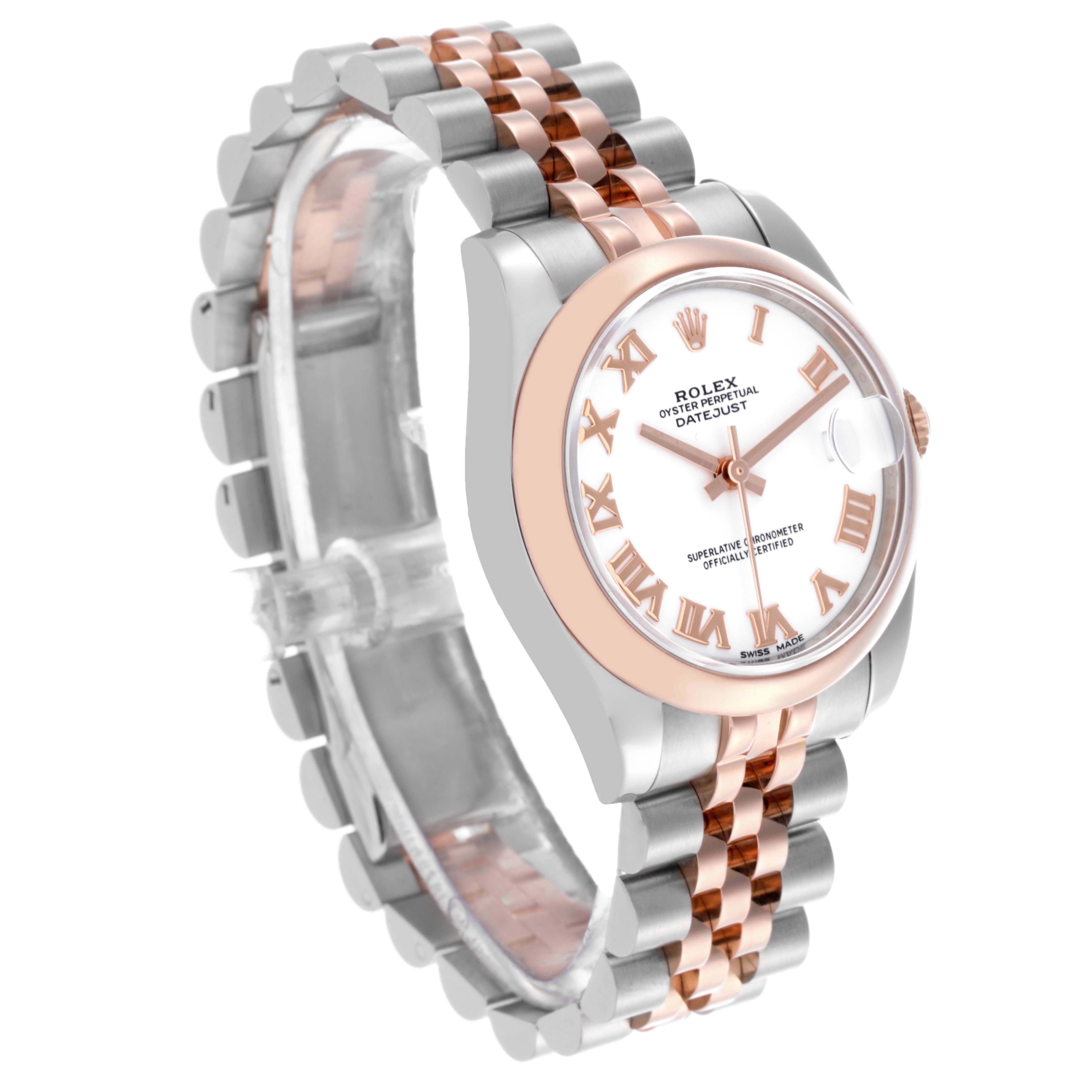 The Rolex Mid-Size 178241 Women's Steel and Gold (two tone) White Dial 178241 Women's Steel and Gold (two tone) White Dial watch is shown at an angle highlighting the dial, case, and two-tone bracelet.