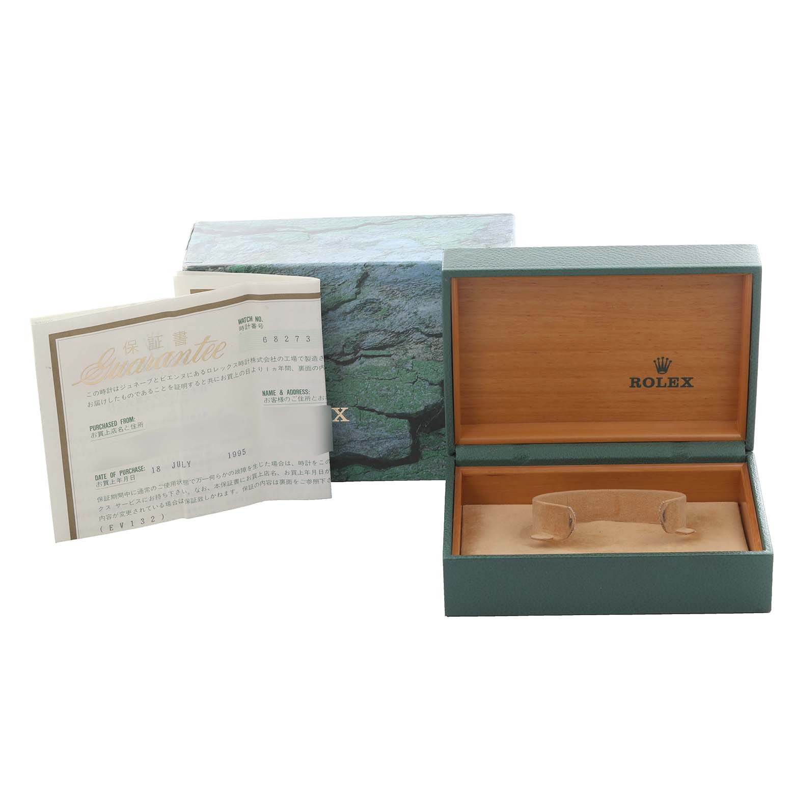 The image shows the packaging for a Rolex Mid-Size 68273 Women's Steel and Gold (two tone) White Dial 68273 Women's Steel and Gold (two tone) White Dial watch, including an open box and accompanying documents.