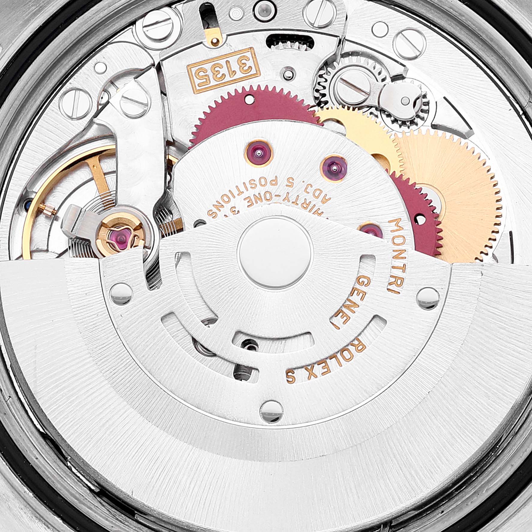 This image displays the internal mechanism of a Rolex Datejust 16233 Men's Steel and Gold (two tone) Black Dial 16233 Men's Steel and Gold (two tone) Black Dial, highlighting the intricate gears and parts of the watch movement.