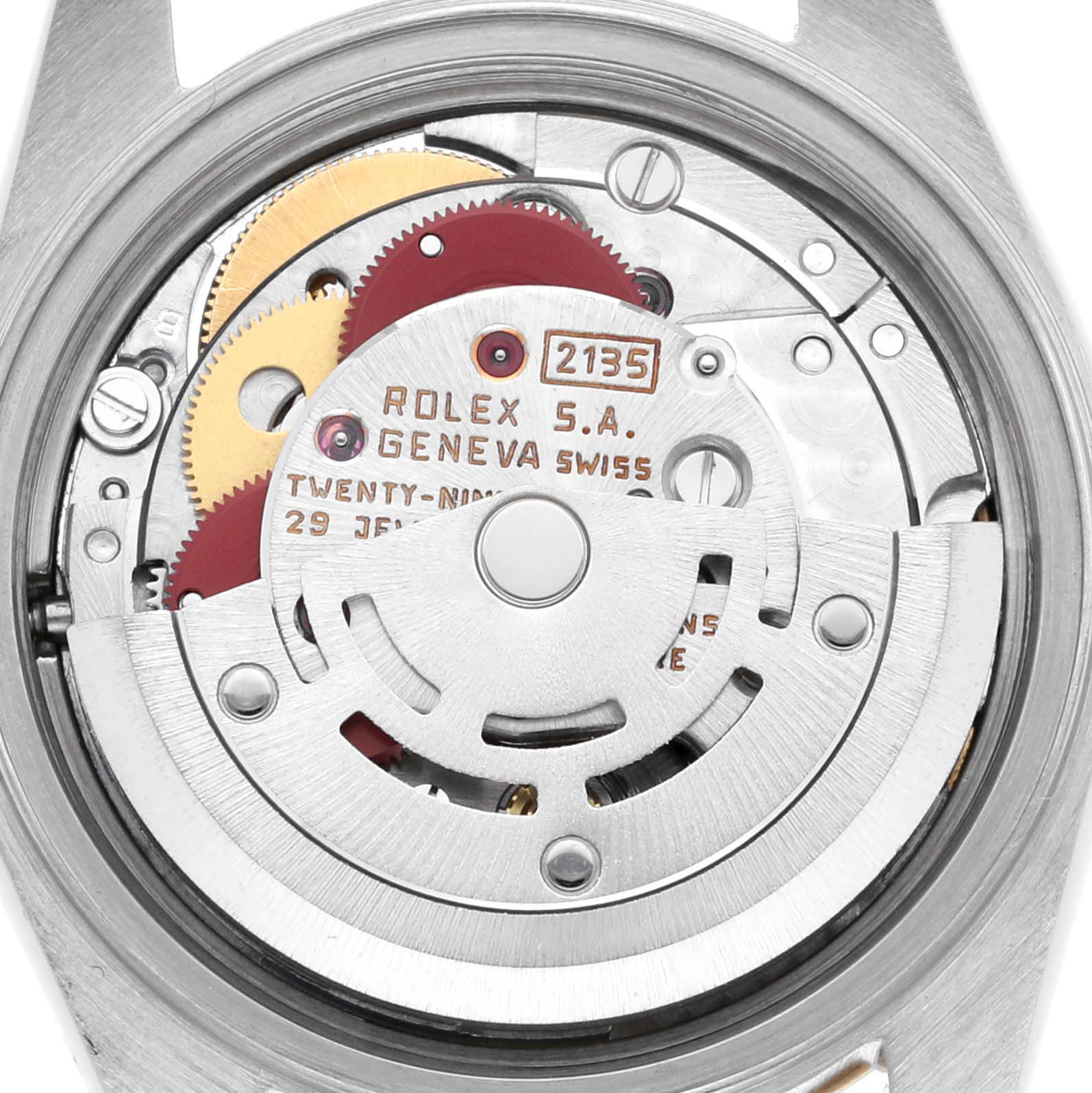 The image shows the movement of a Rolex Datejust 69173 Women's Steel and Gold (two tone) Champagne Dial 69173 Women's Steel and Gold (two tone) Champagne Dial, focusing on the rotor and visible gears.