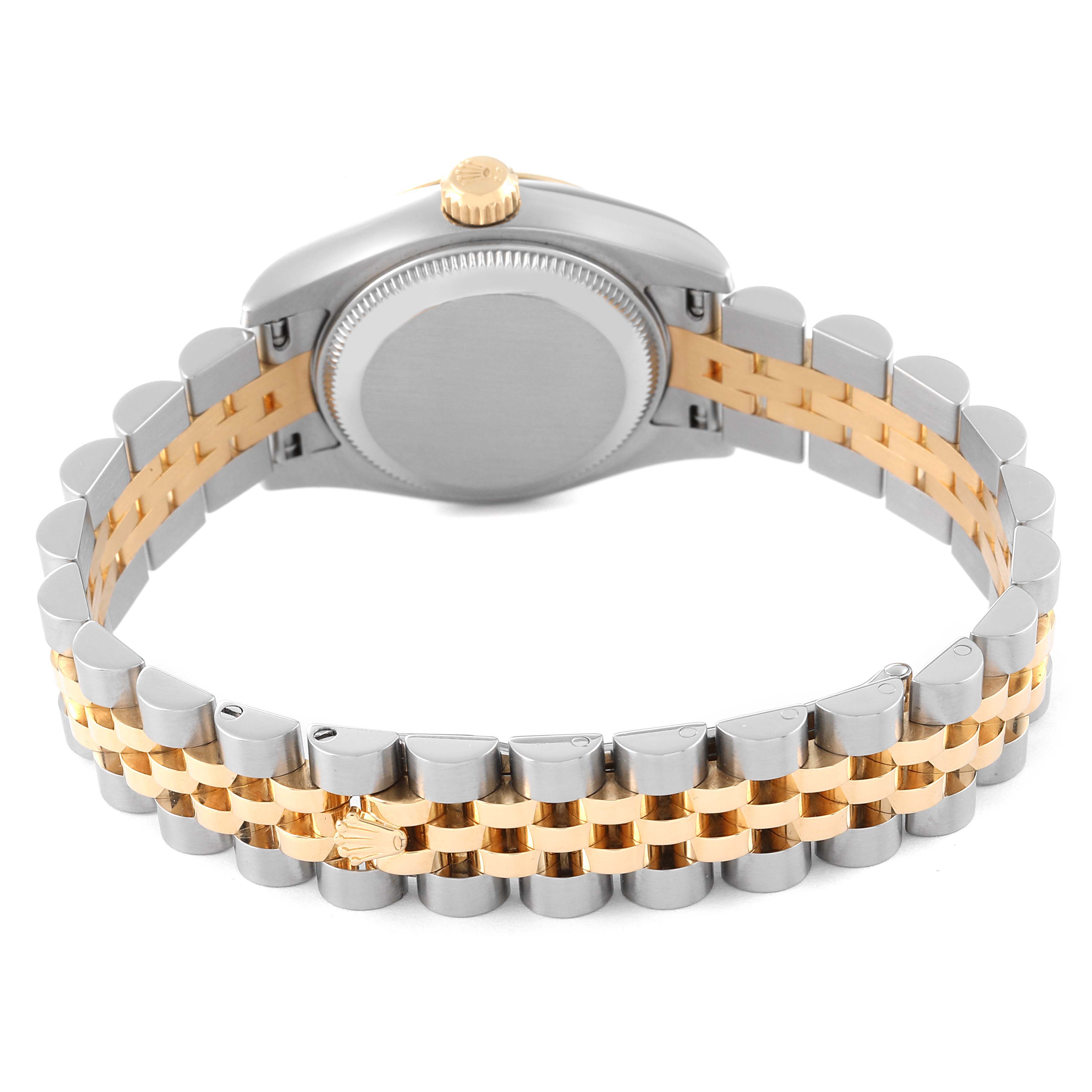 The image shows the back case and the jubilee bracelet of the Rolex Datejust 179173 Women's Steel and Gold (two tone) Champagne Dial 179173 Women's Steel and Gold (two tone) Champagne Dial watch viewed from the rear.