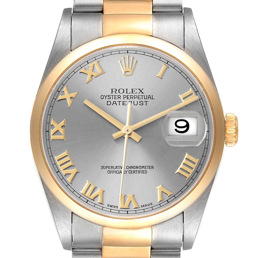 Rolex Datejust Steel Yellow Gold Slate Dial Mens Watch 16203 Box Papers SwissWatchExpo