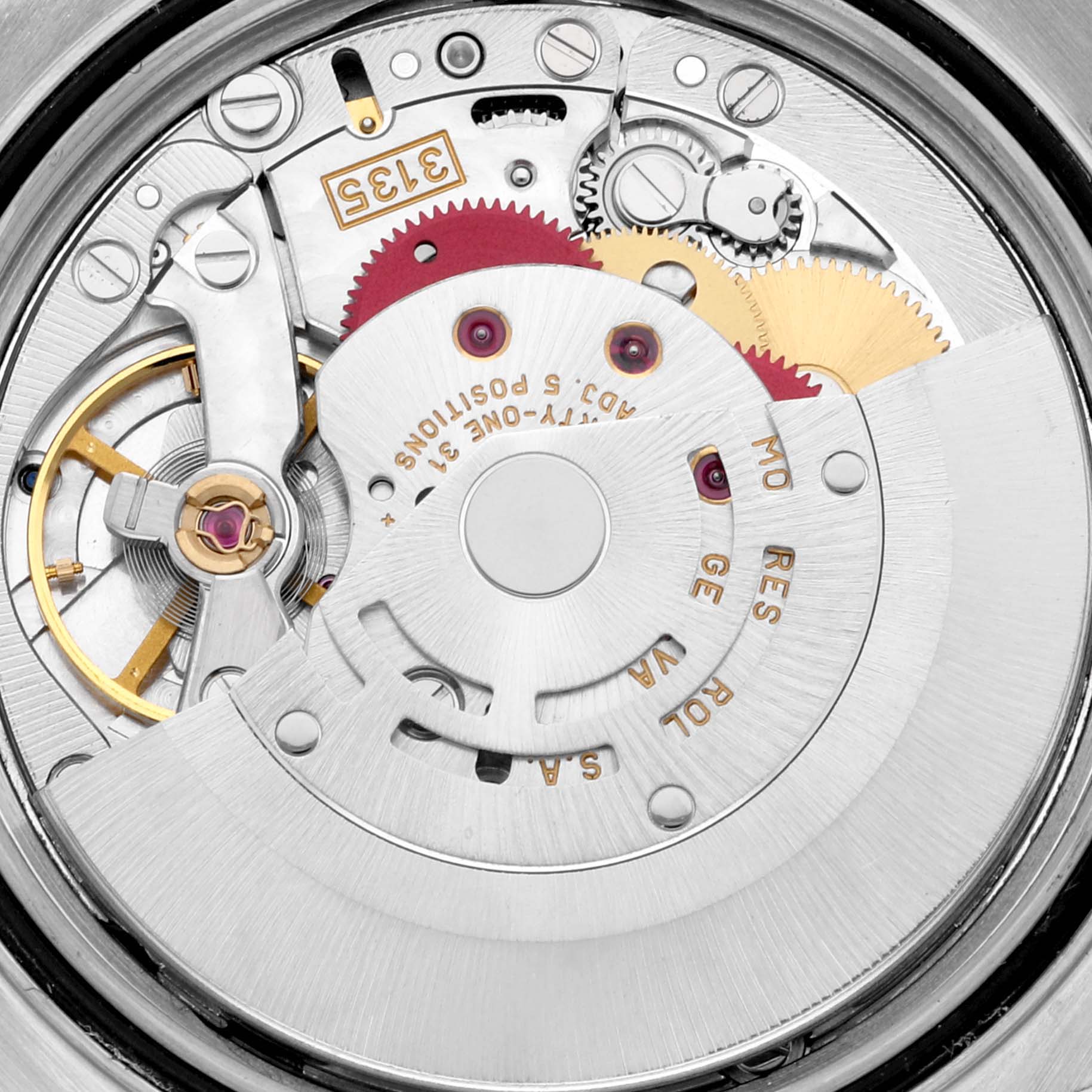 This image shows the intricate inner movement components of a Rolex Turn-o-Graph 16264 Men
s Stainless Steel Blue Dial 16264 Men
s Stainless Steel Blue Dial watch from a rear angle.