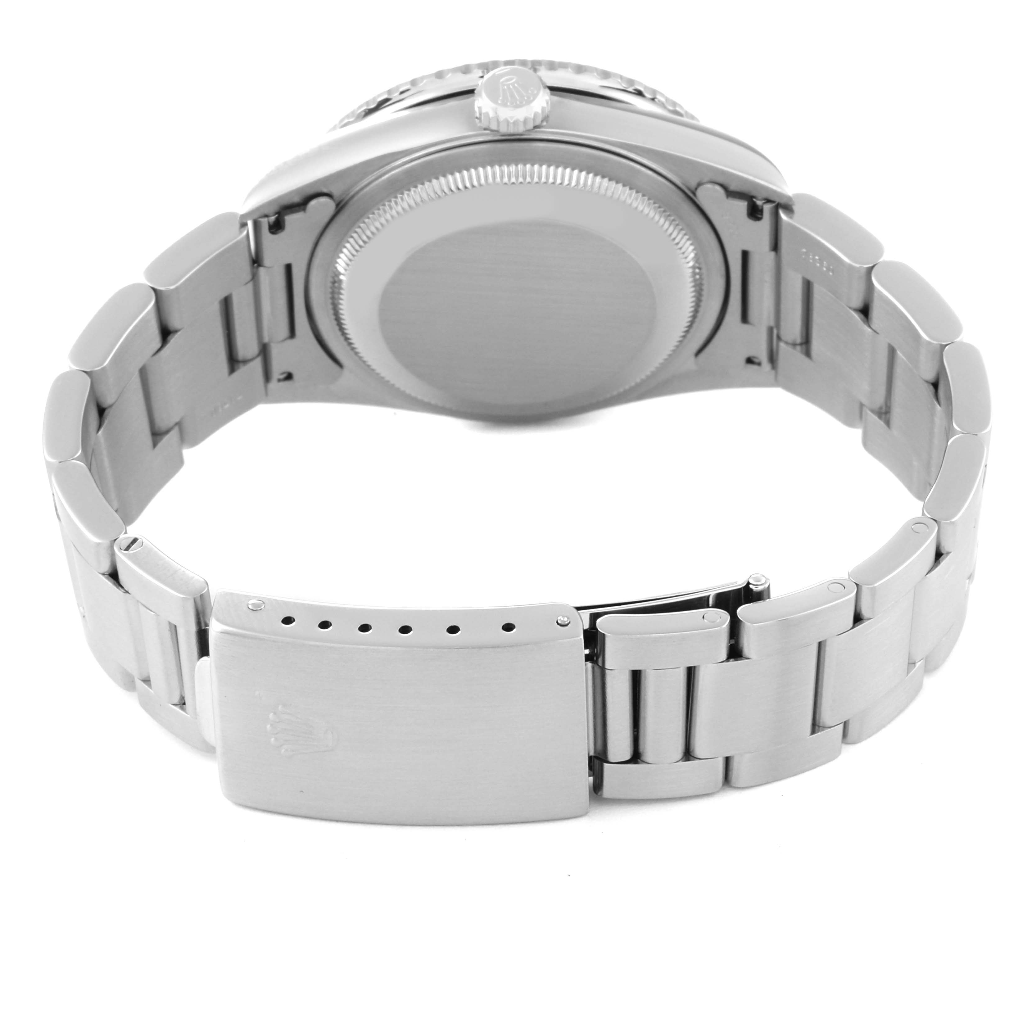 This image shows the back case and bracelet clasp of a Rolex Turn-o-Graph 16264 Men
s Stainless Steel White Dial 16264 Men
s Stainless Steel White Dial watch from a rear angle.