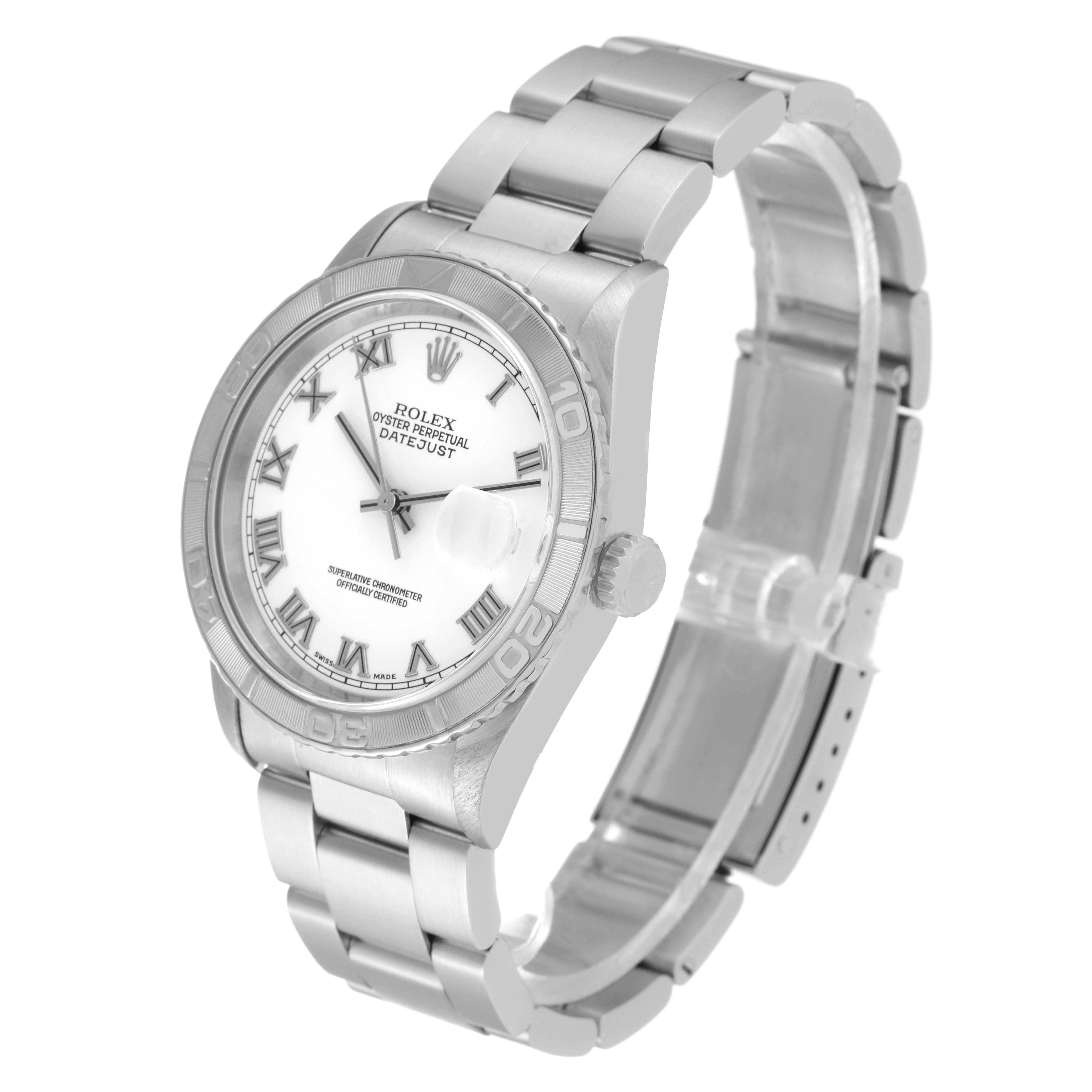 The Rolex Turn-o-Graph 16264 Men
s Stainless Steel White Dial 16264 Men
s Stainless Steel White Dial watch is shown at a slight angle, displaying the face, bracelet, bezel, and crown.