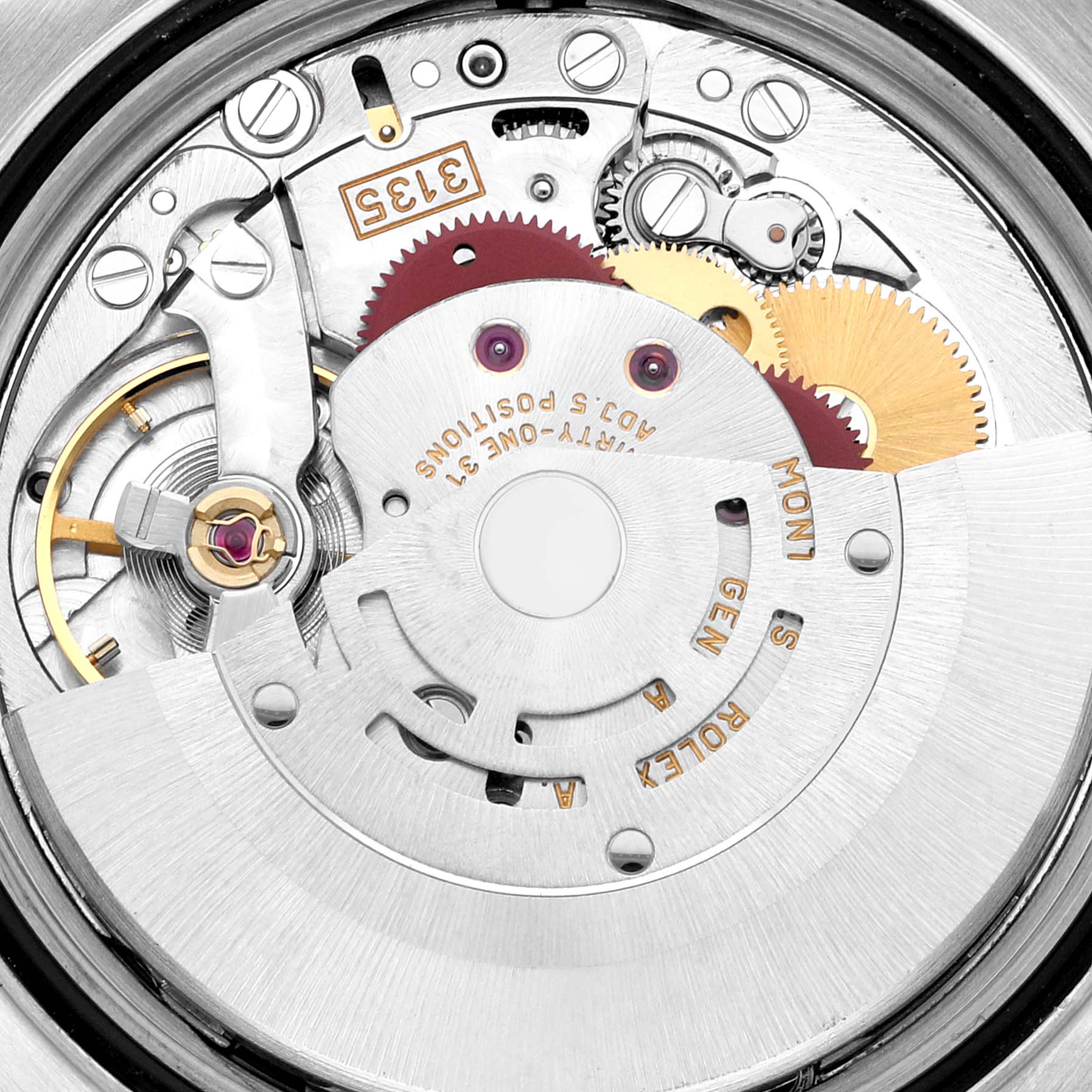This image shows the intricate internal mechanism of the Rolex Turn-o-Graph 16264 Men
s Stainless Steel White Dial 16264 Men
s Stainless Steel White Dial watch from a close-up, top-down angle.