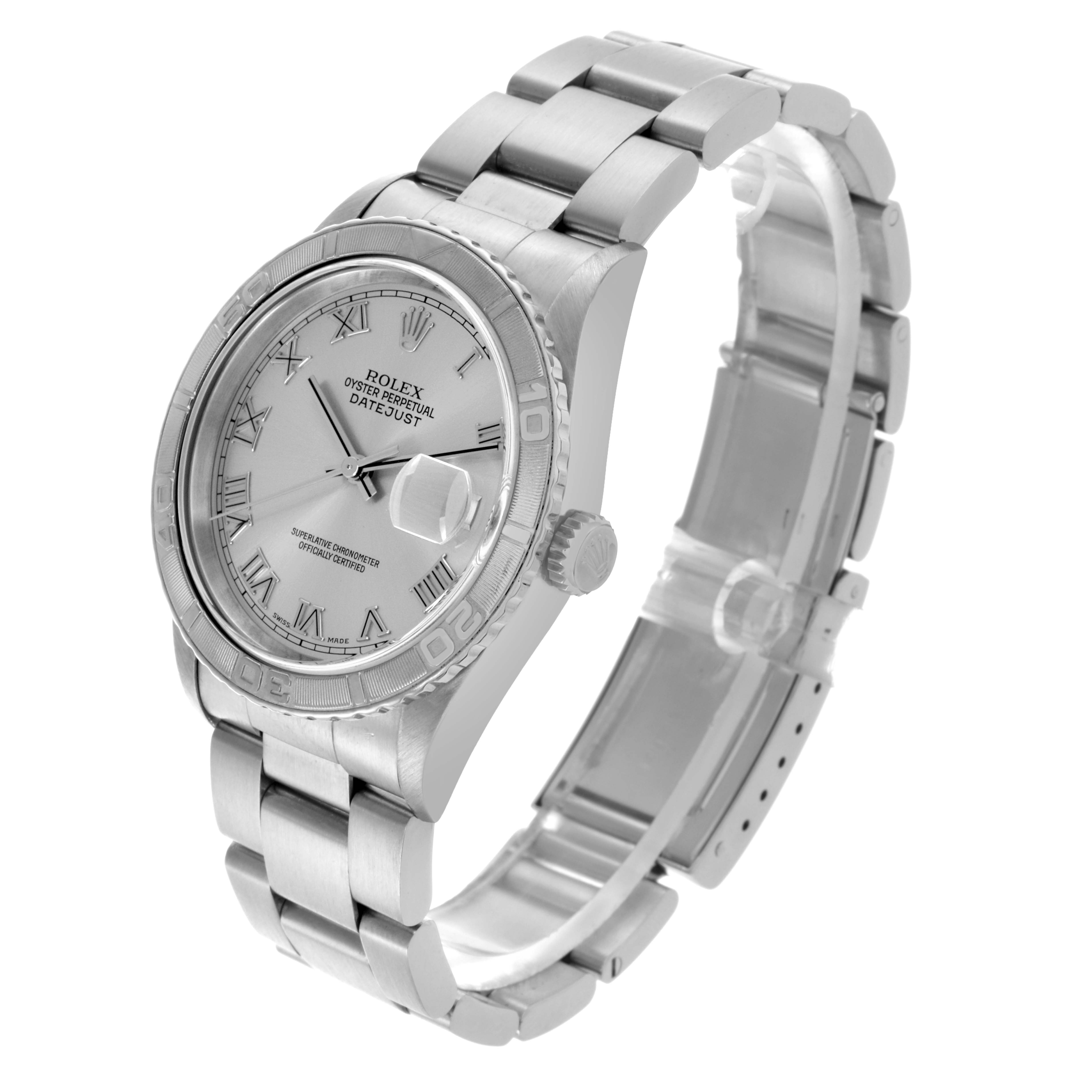 The Rolex Turn-o-Graph 16264 Men's Stainless Steel Silver Dial 16264 Men's Stainless Steel Silver Dial watch is shown at a slight angle, displaying the face, bezel, crown, and bracelet.