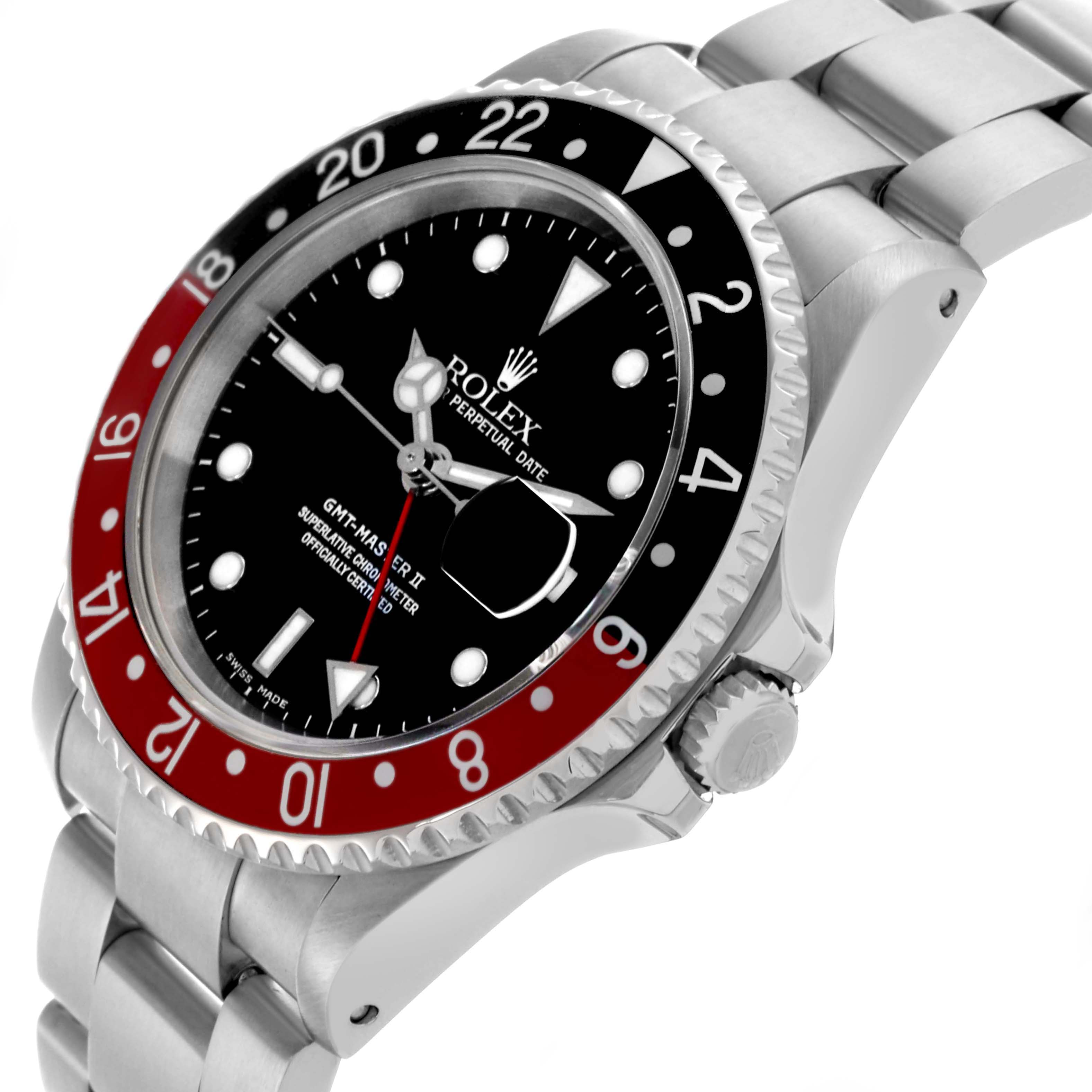 The Rolex GMT-Master 16710 Men's Stainless Steel Black Dial 16710 Men's Stainless Steel Black Dial watch is shown at an angled view displaying the face, bezel, and part of the bracelet.