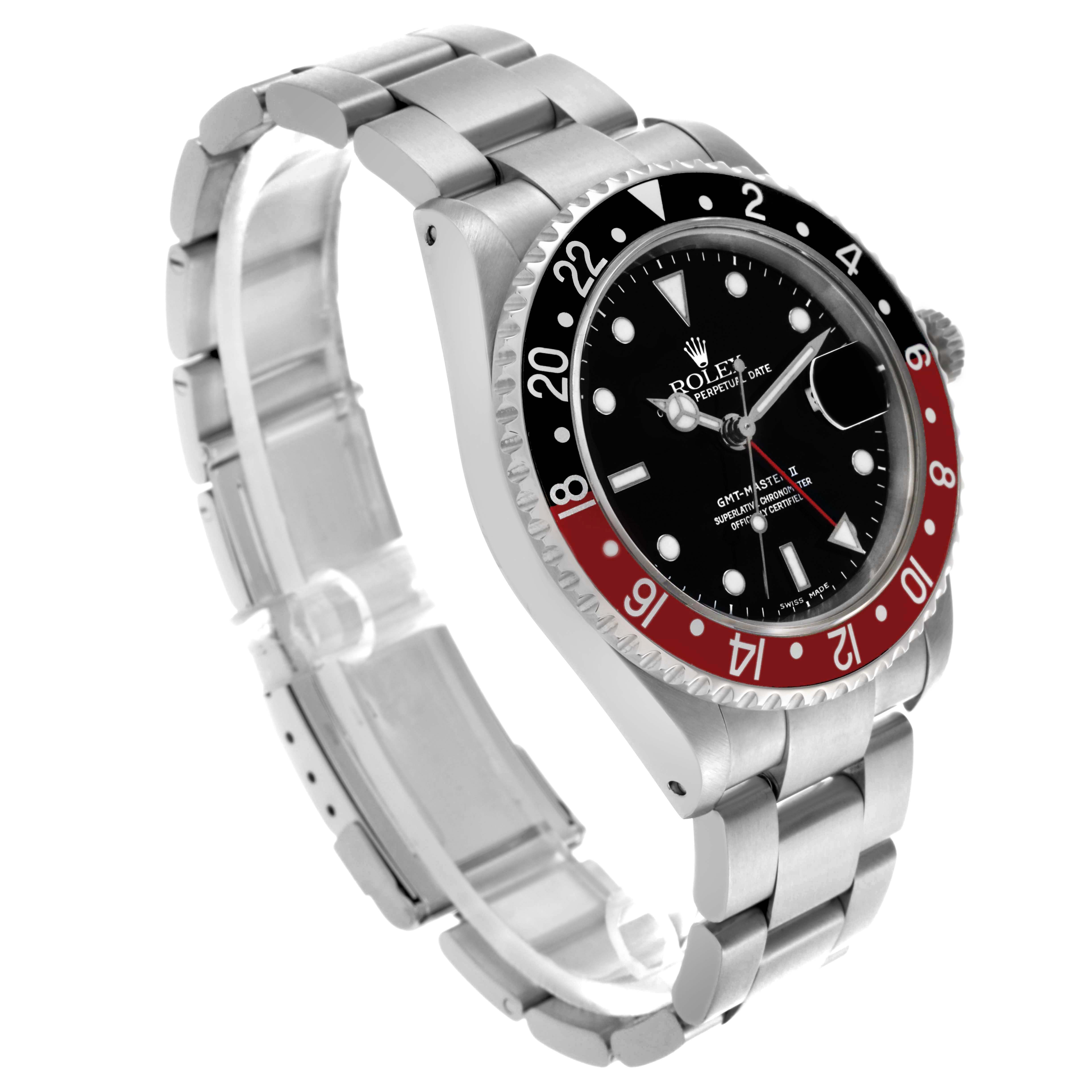The Rolex GMT-Master 16710 Men's Stainless Steel Black Dial 16710 Men's Stainless Steel Black Dial watch is shown at a slight angle, displaying the face, bezel, crown, and bracelet.