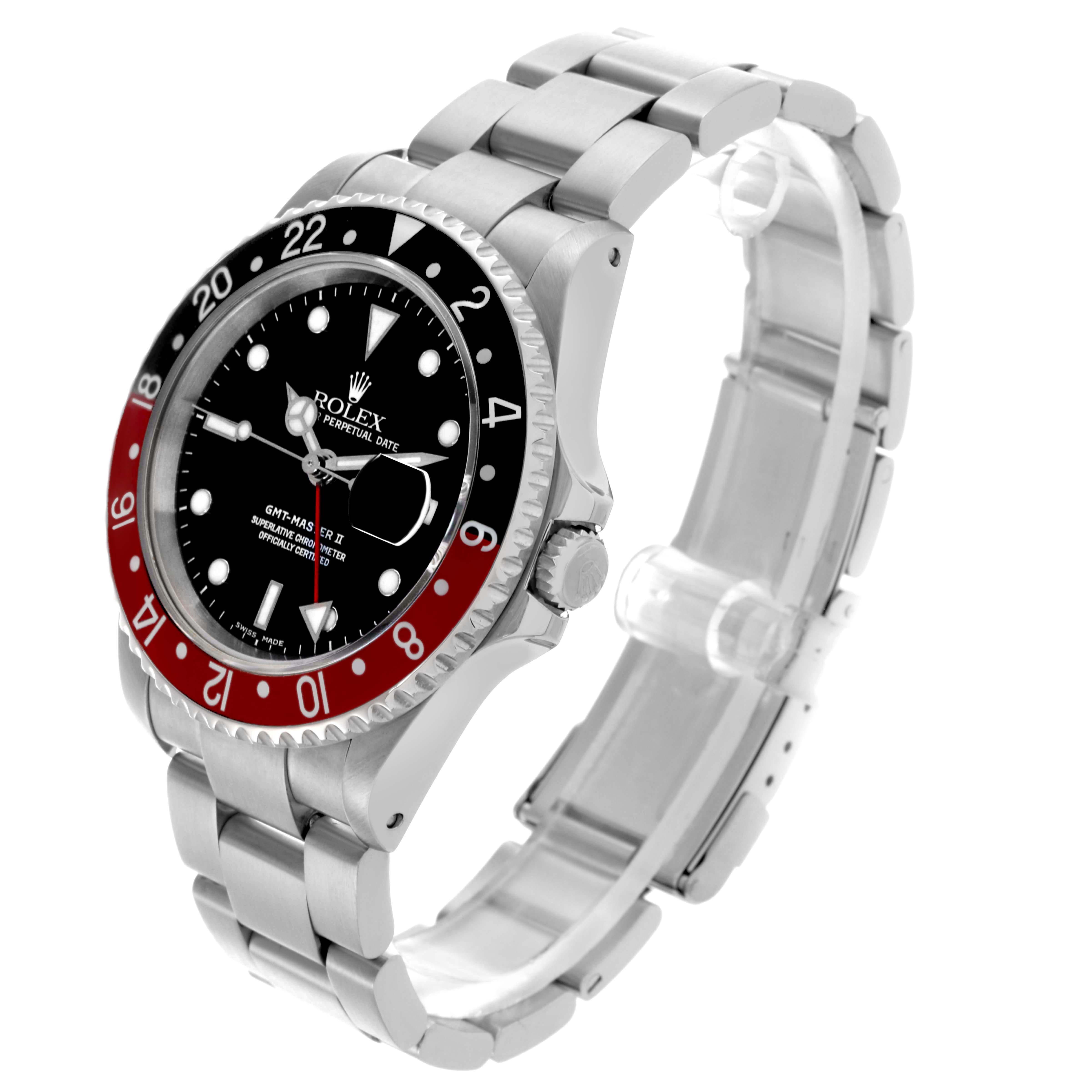 The Rolex GMT-Master 16710 Men's Stainless Steel Black Dial 16710 Men's Stainless Steel Black Dial watch is shown at a three-quarter angle, displaying the bezel, dial, crown, and bracelet.