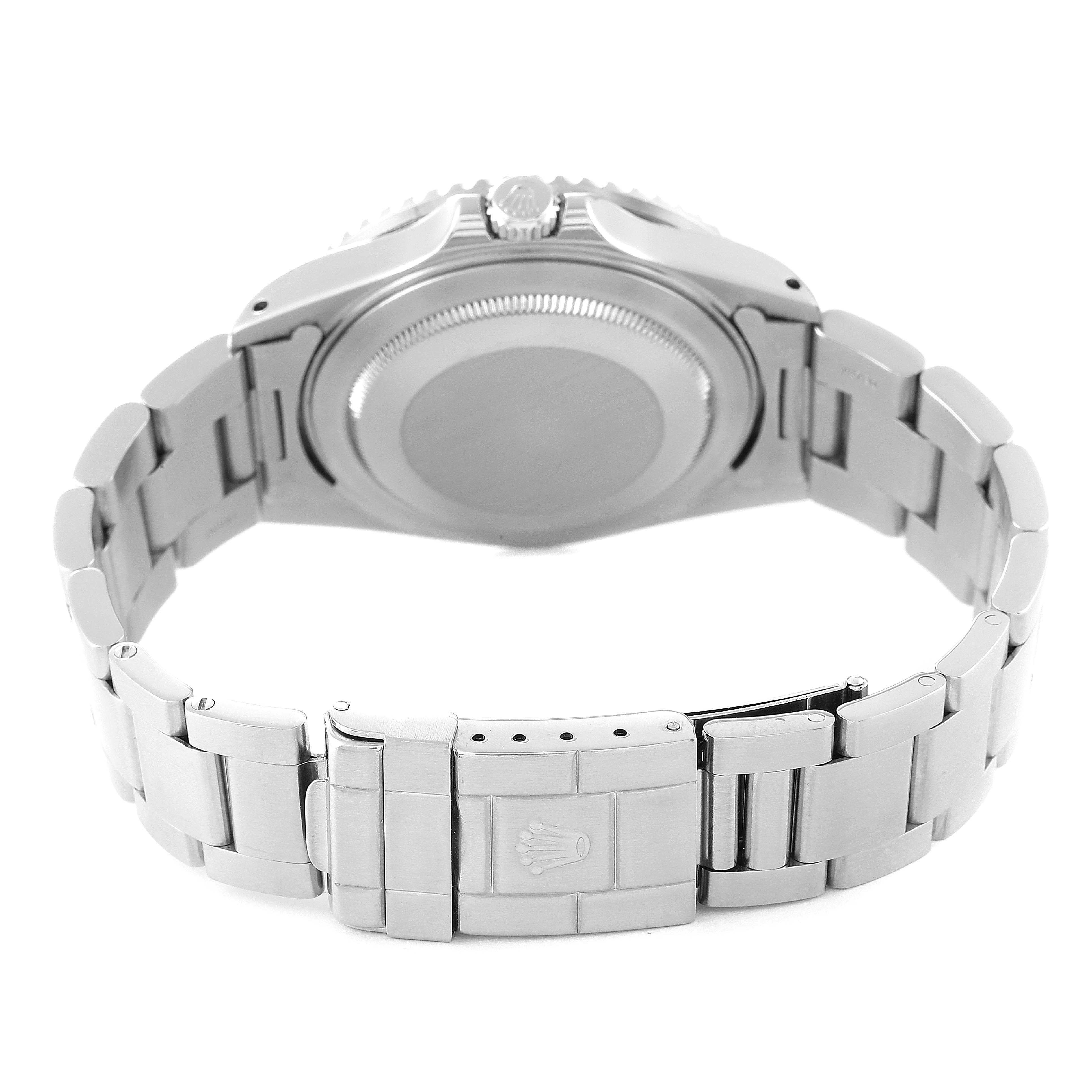 This image shows the back view of a Rolex GMT-Master 16710 Men
s Stainless Steel Black Dial 16710 Men
s Stainless Steel Black Dial watch, highlighting the case back and bracelet.