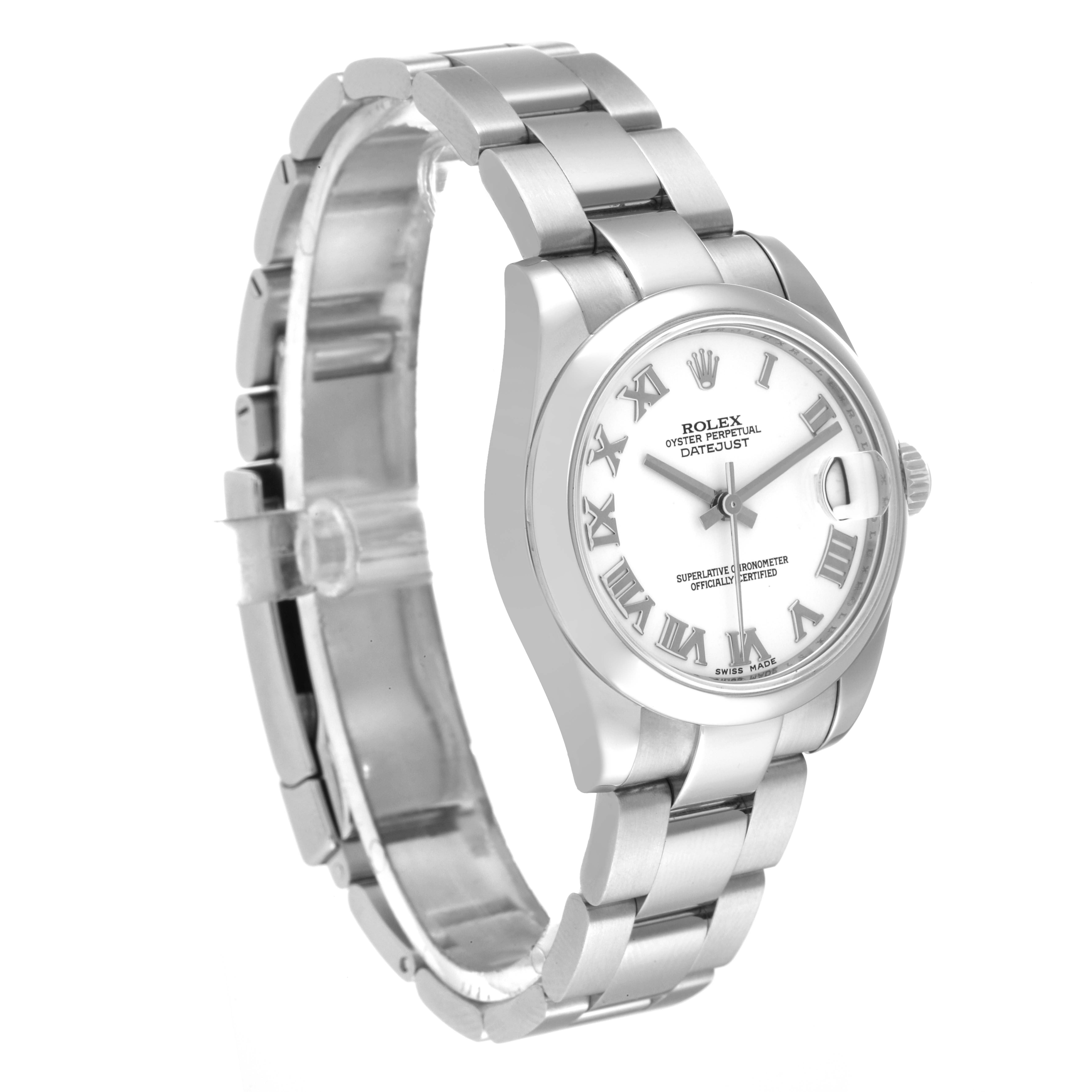 The image shows a Rolex Mid-Size 178240 Women
s Stainless Steel White Dial 178240 Women
s Stainless Steel White Dial Oyster Perpetual Datejust, angled to display the dial, case, and part of the bracelet.