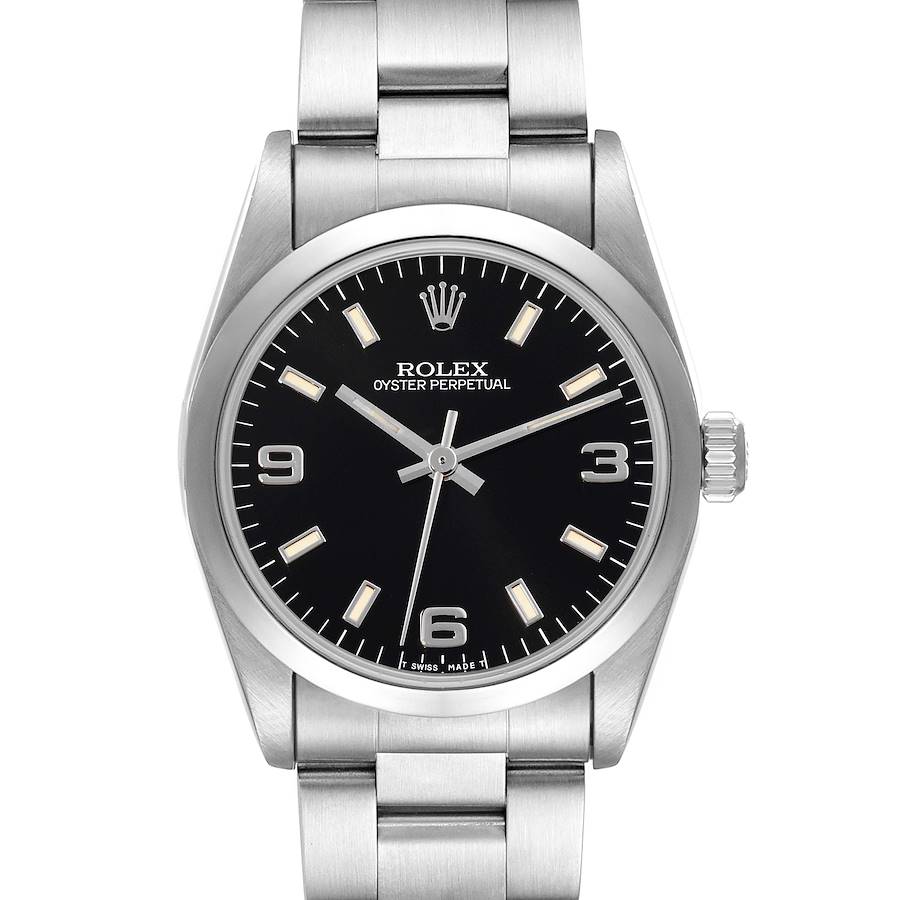 Rolex Oyster Perpetual Midsize Black Dial Steel Ladies Watch 67480 SwissWatchExpo
