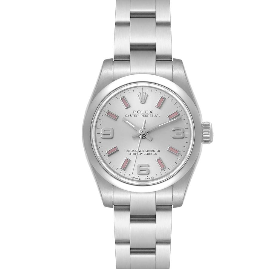 Rolex Oyster Perpetual Pink Hour Markers Steel Ladies Watch 176200 SwissWatchExpo